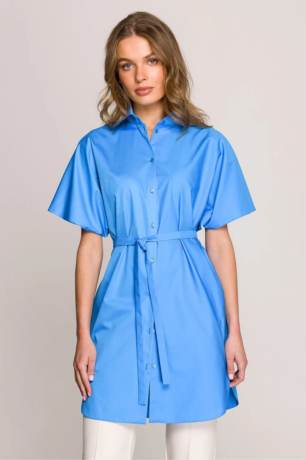 Short sleeve light stylish cotton shirt-tunic