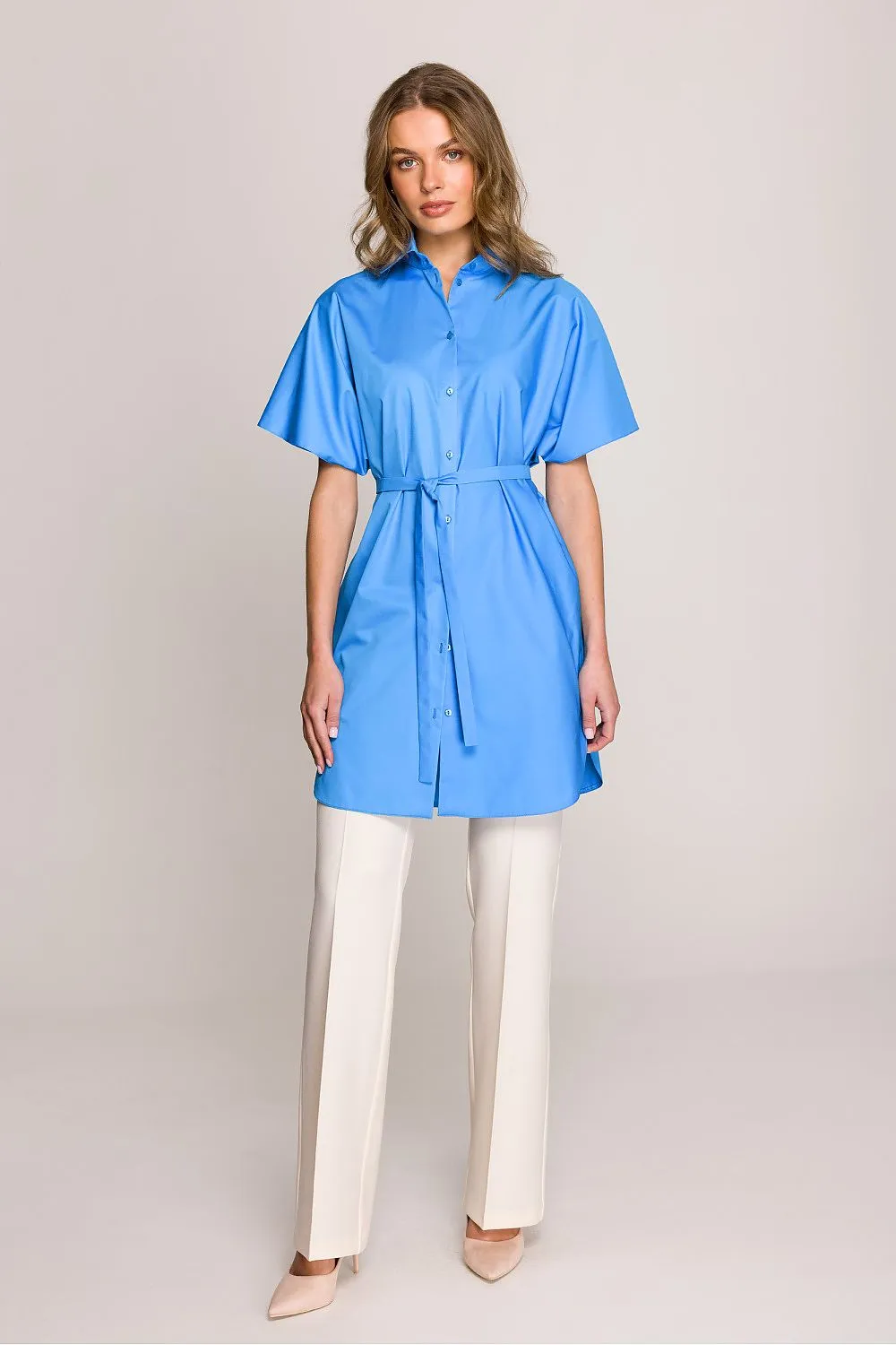 Short sleeve light stylish cotton shirt-tunic