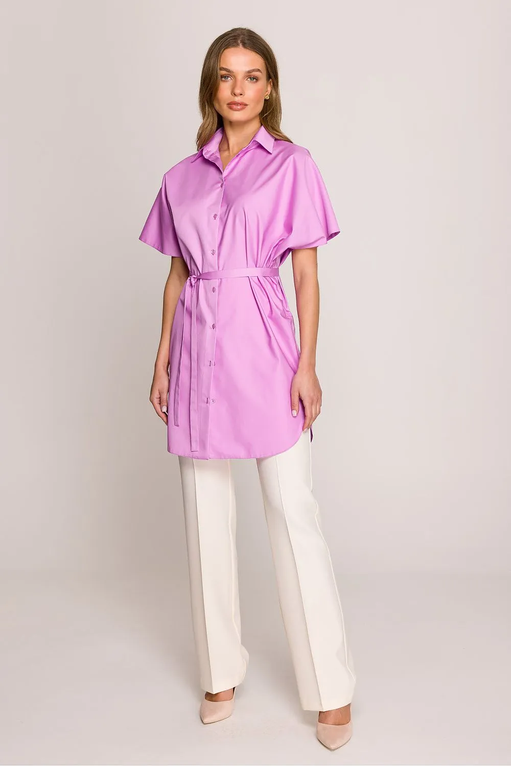 Short sleeve light stylish cotton shirt-tunic