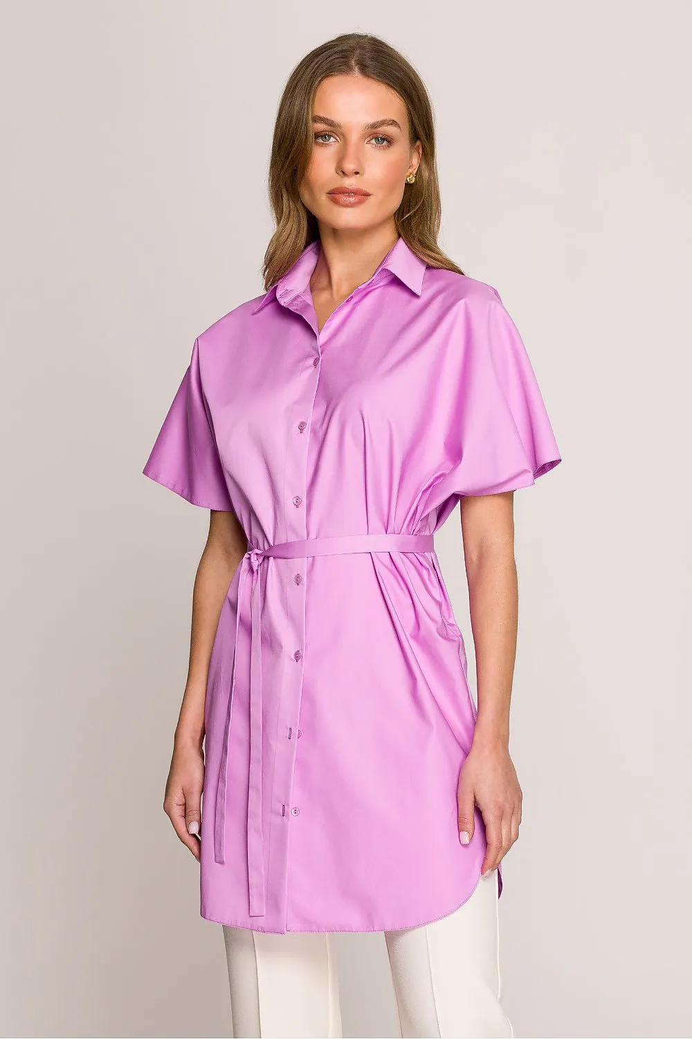 Short sleeve light stylish cotton shirt-tunic
