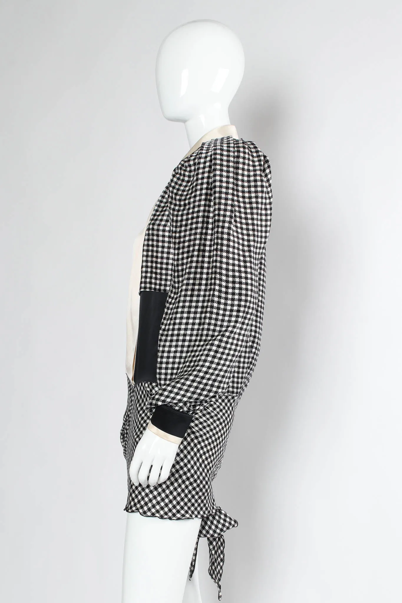 Silk Gingham Tie Wrap Blouse