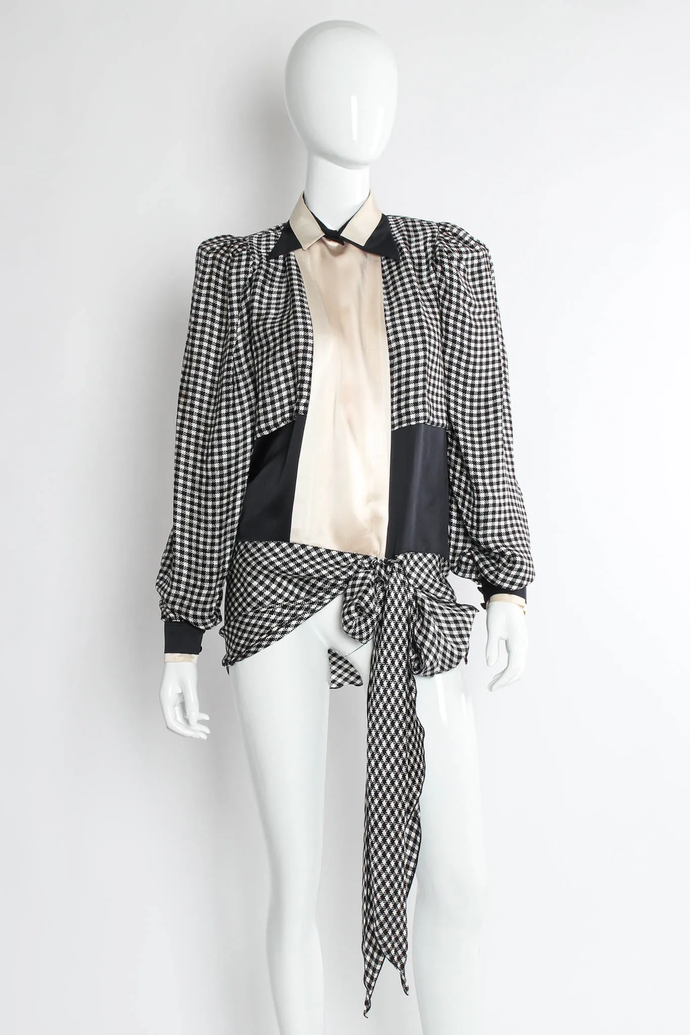 Silk Gingham Tie Wrap Blouse