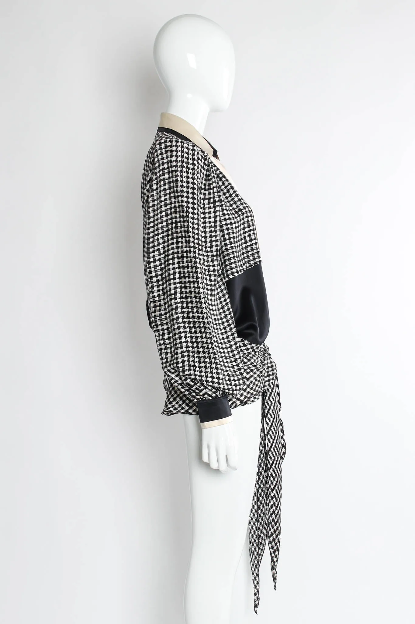 Silk Gingham Tie Wrap Blouse