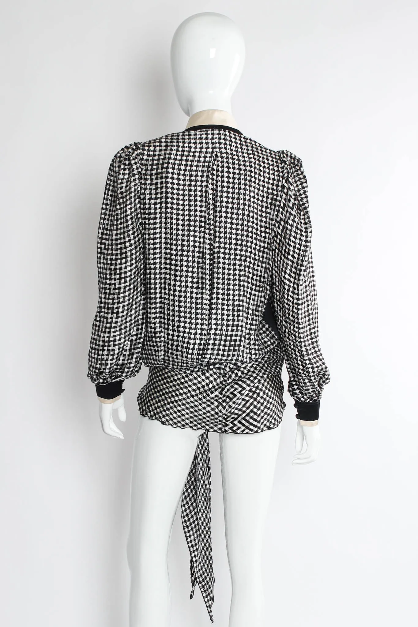 Silk Gingham Tie Wrap Blouse