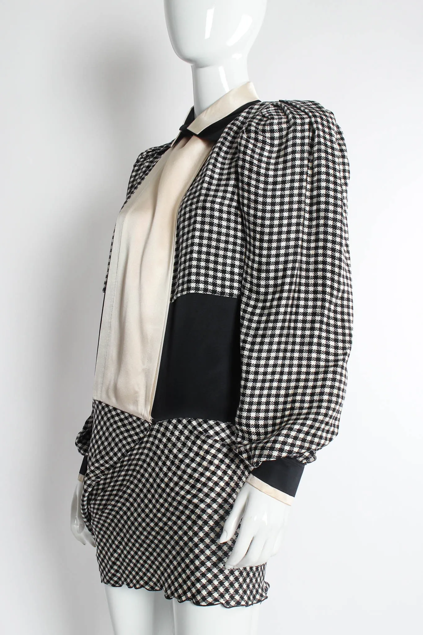 Silk Gingham Tie Wrap Blouse