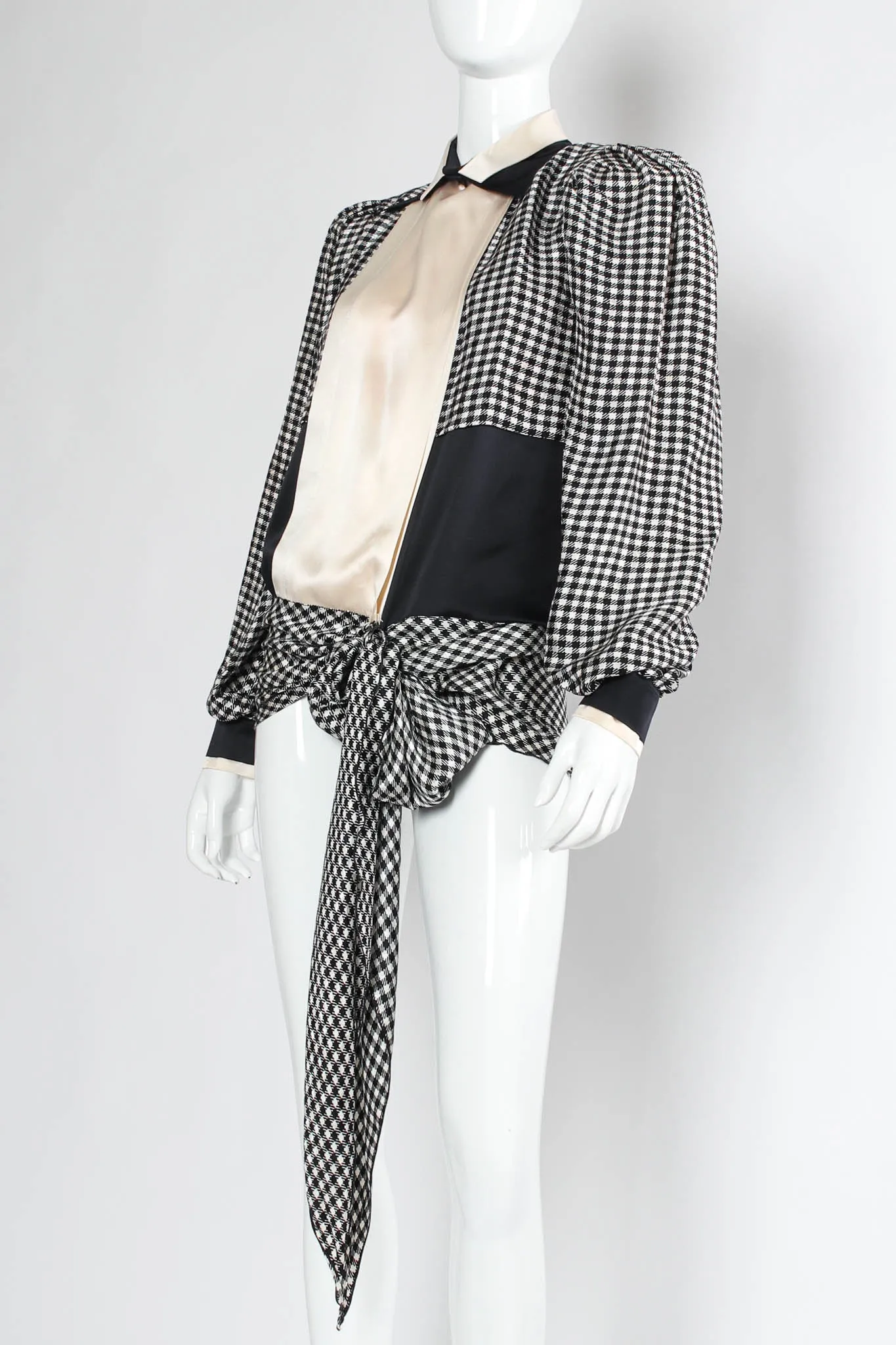 Silk Gingham Tie Wrap Blouse