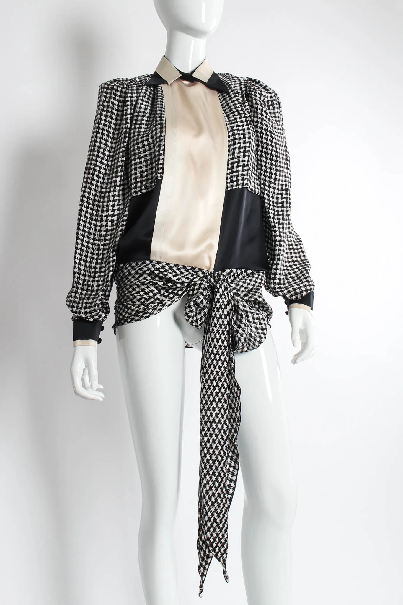 Silk Gingham Tie Wrap Blouse