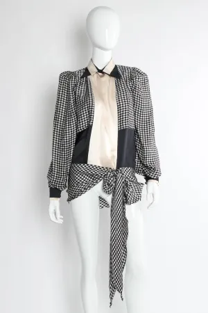 Silk Gingham Tie Wrap Blouse