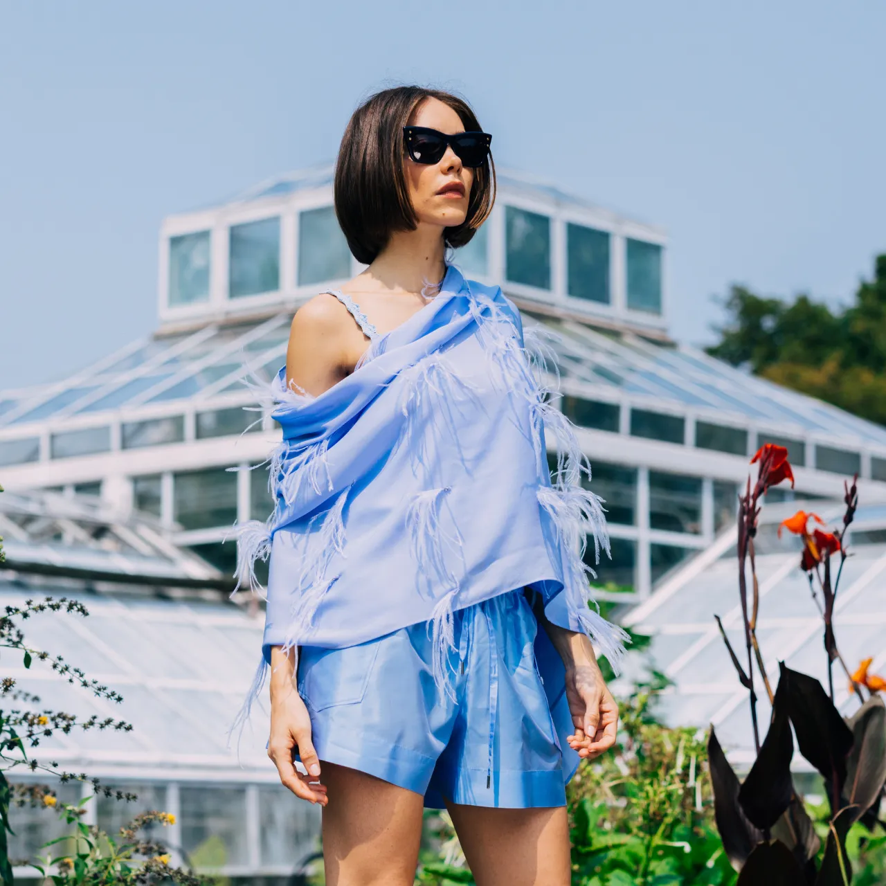 Silk Shawl with Scattered Ostrich Feathers