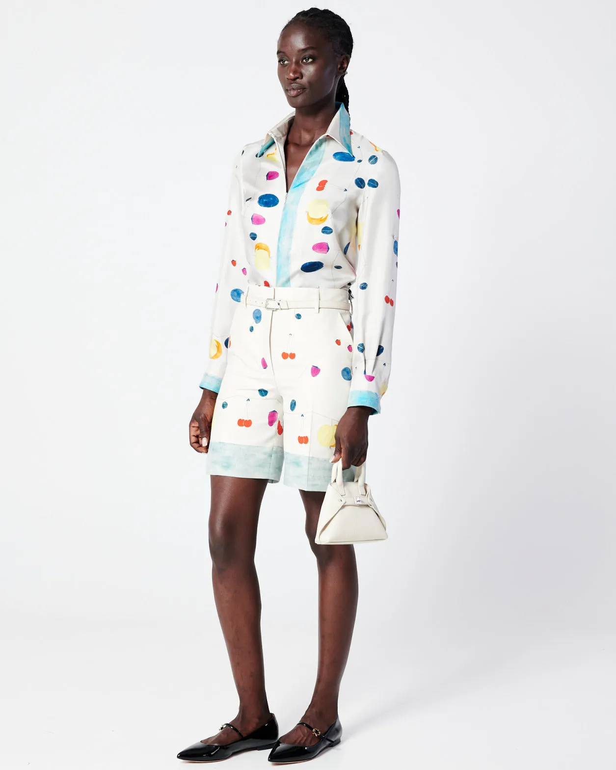 Silk Tunic Blouse with Fruits Print