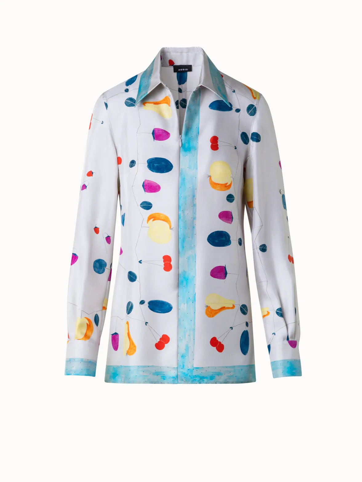 Silk Tunic Blouse with Fruits Print