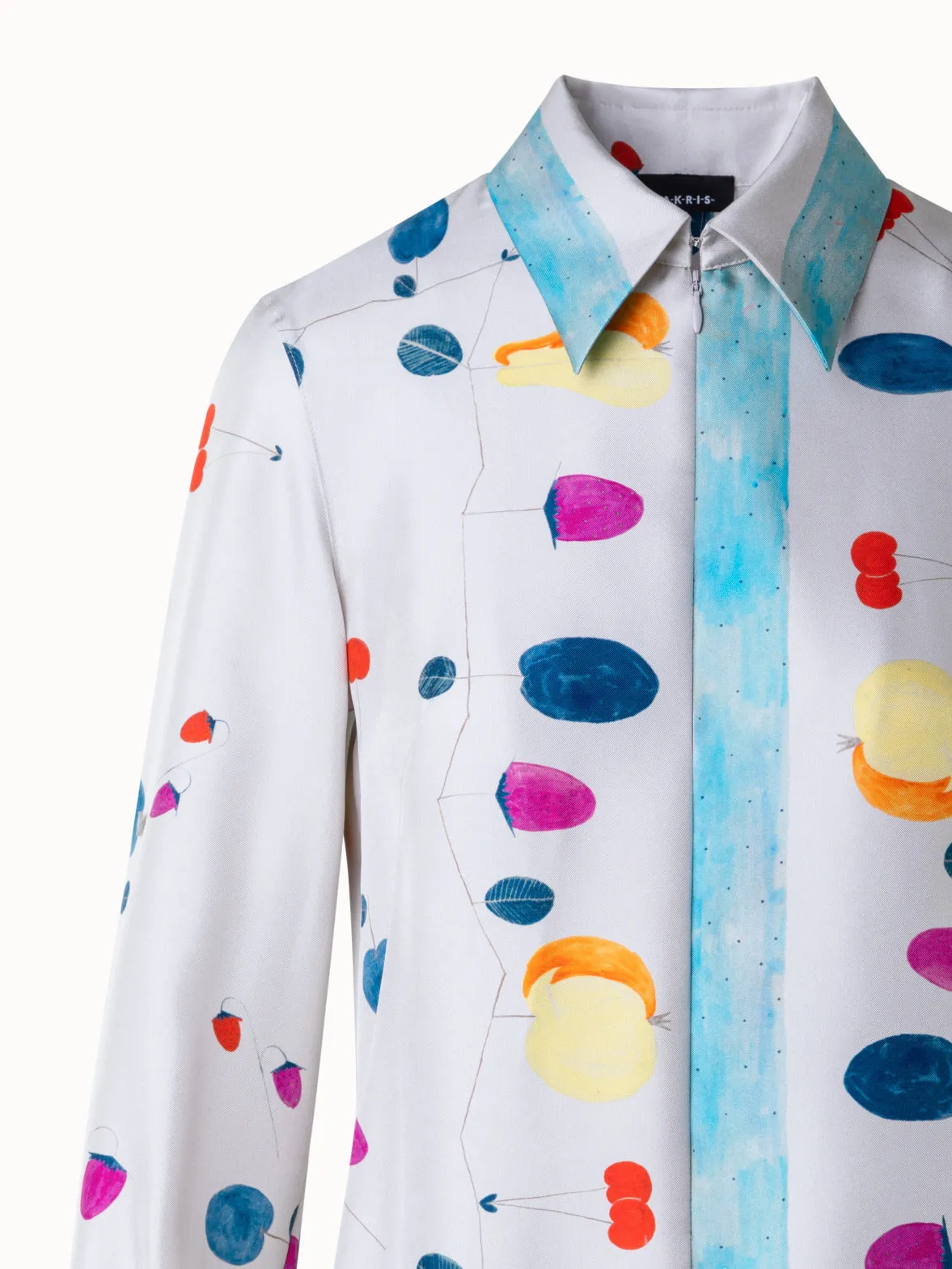 Silk Tunic Blouse with Fruits Print