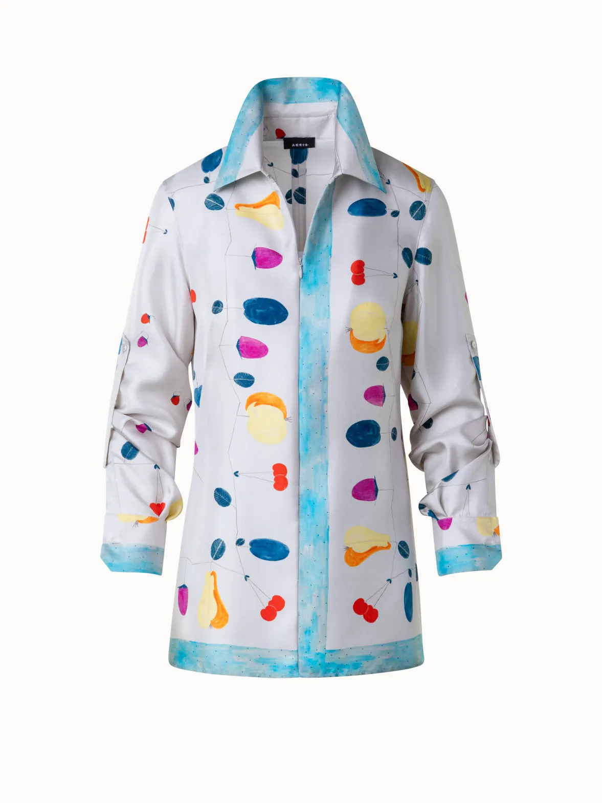 Silk Tunic Blouse with Fruits Print
