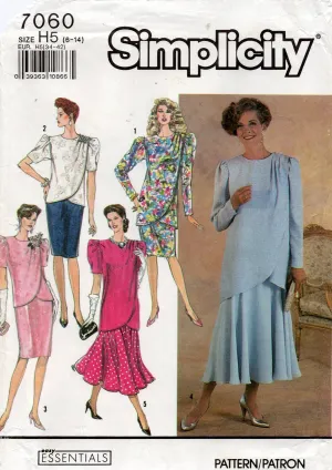 Simplicity 7060 Womens Evening Mock Wrap Top & Skirt 1990s Vintage Sewing Pattern Size 6 - 14 UNCUT Factory Folded