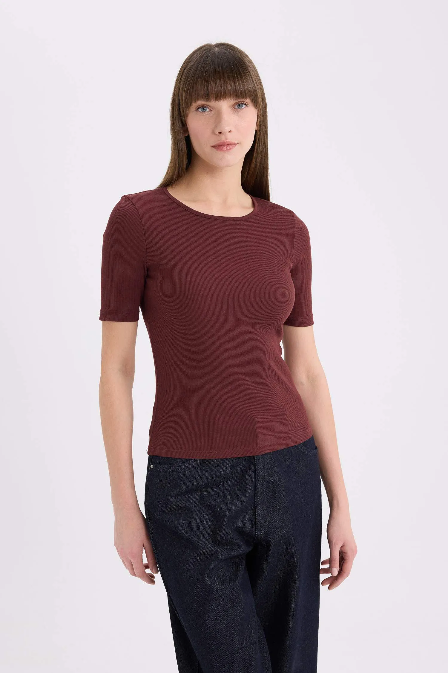 Slim Fit Slim Fit Crew Neck Corduroy Casual T-Shirt