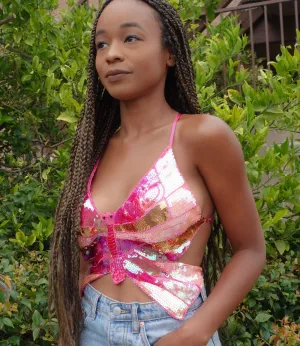 Social Butterfly Sequin Top(Multi Pink)