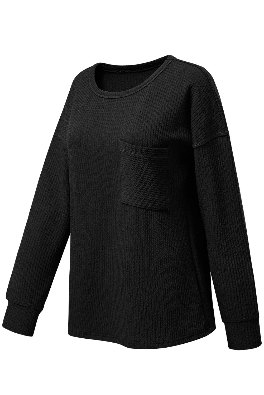 Solid Color Corded Long Sleeve Top