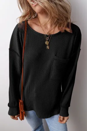 Solid Color Corded Long Sleeve Top