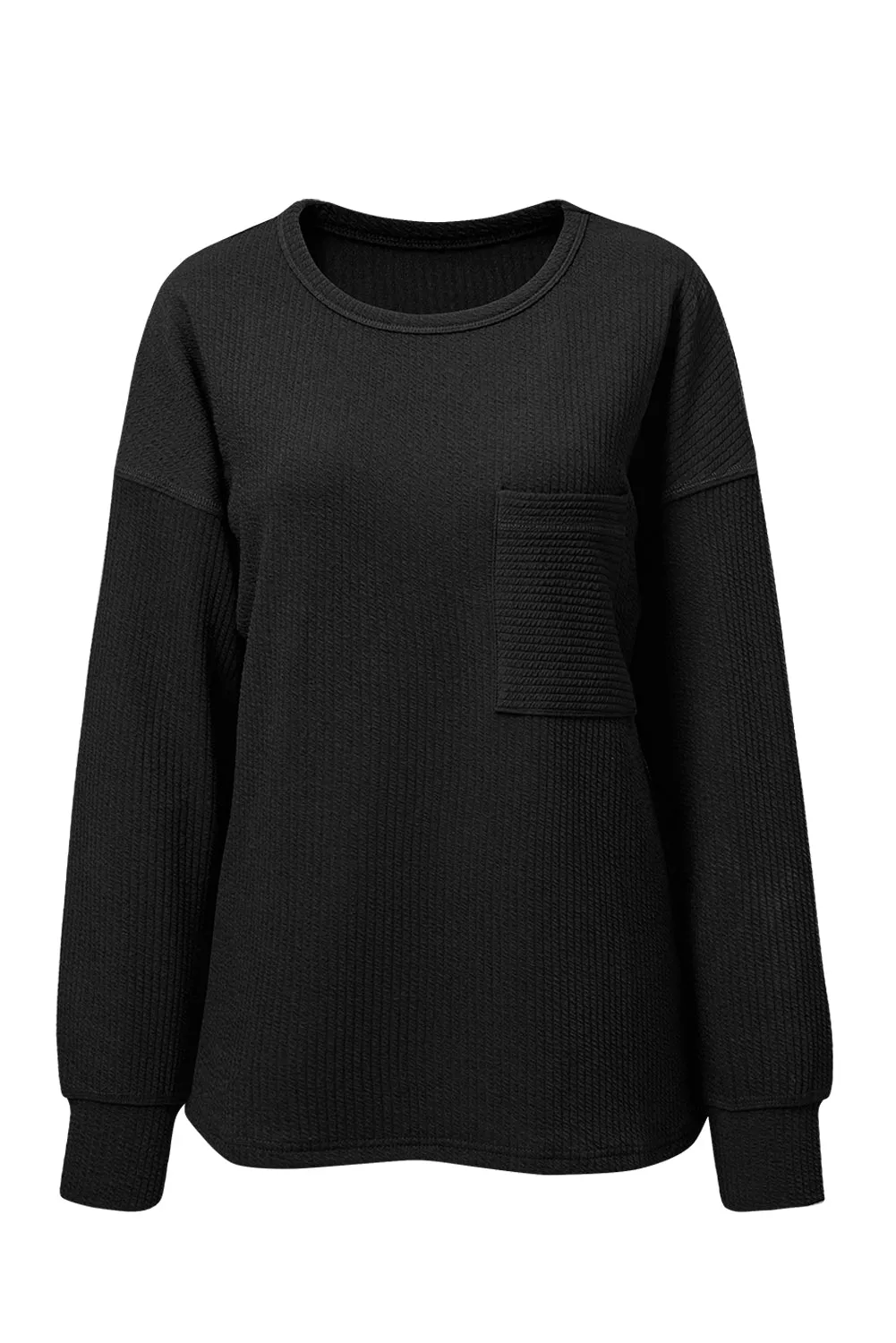 Solid Color Corded Long Sleeve Top