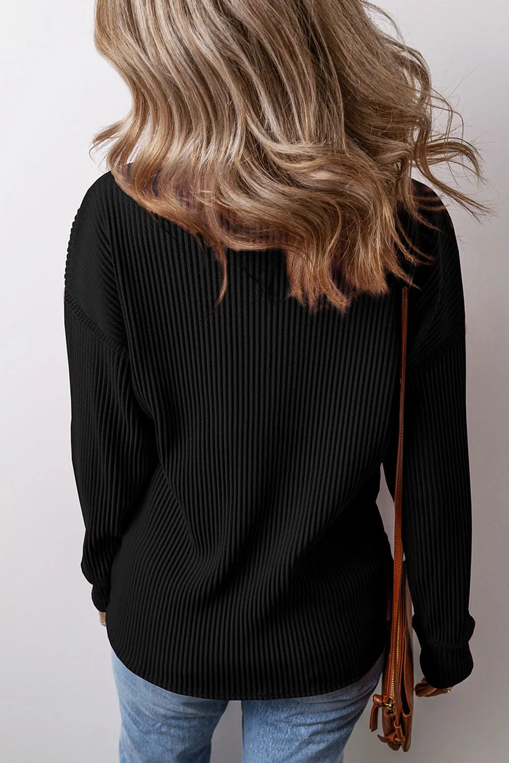 Solid Color Corded Long Sleeve Top