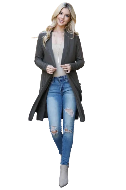 Solid Long Sleeve Open Front Cardigan Olive - Pack of 4