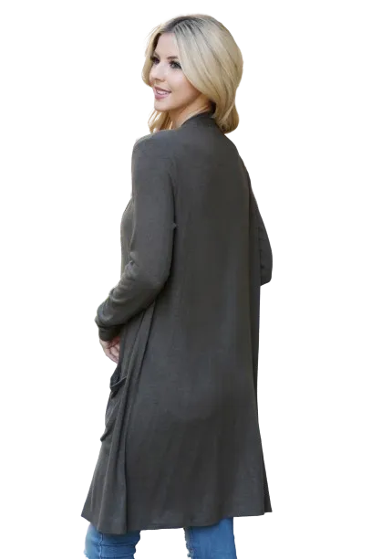 Solid Long Sleeve Open Front Cardigan Olive - Pack of 4
