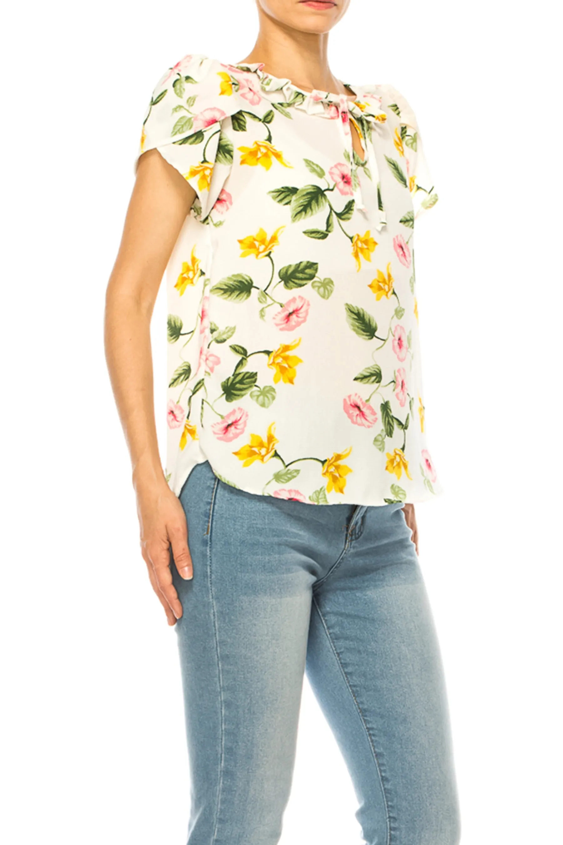 Solid Overlapping Short Sleeve Top with Front Keyhole B82901 $9.50Each