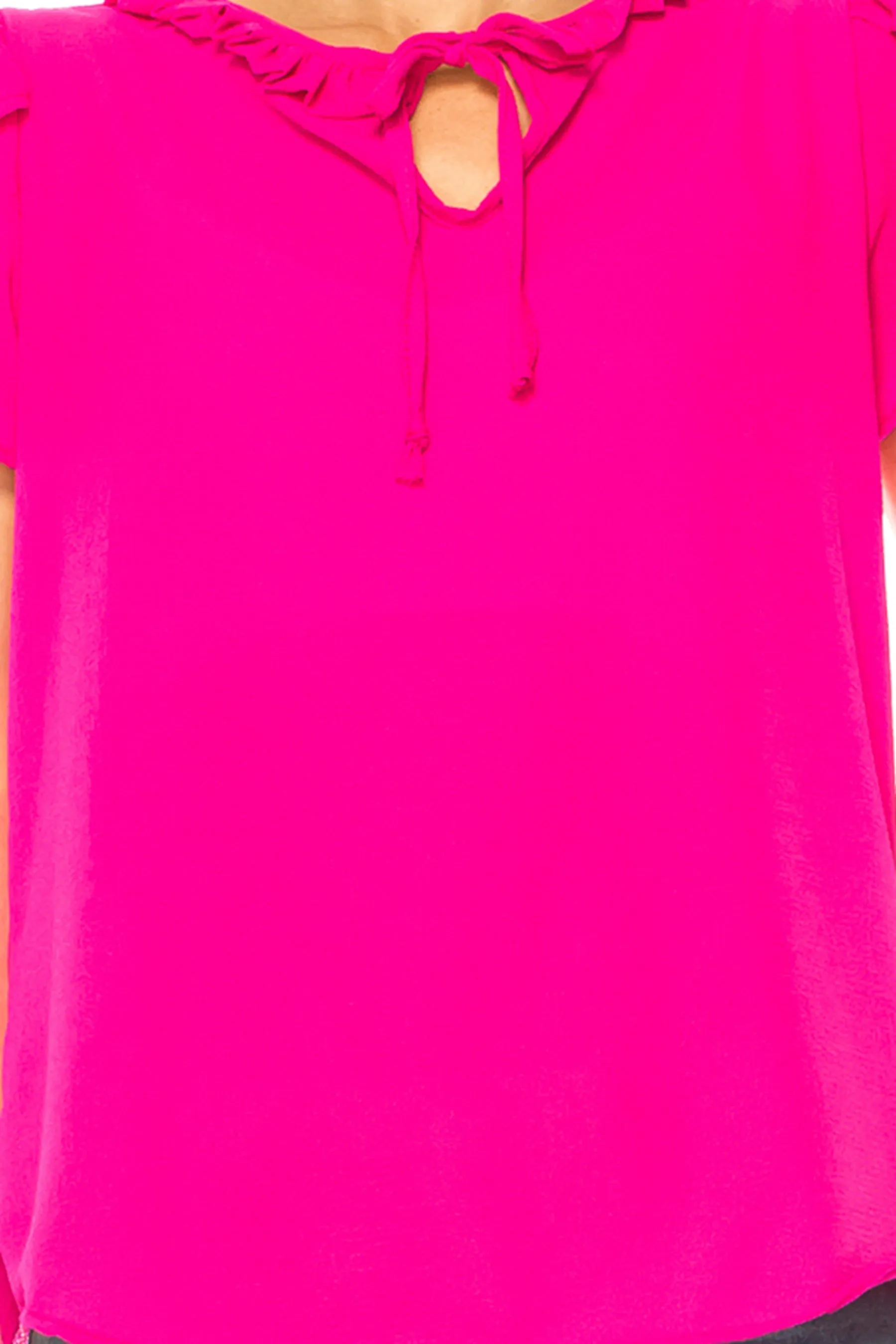 Solid Overlapping Short Sleeve Top with Front Keyhole B82901 $9.50Each