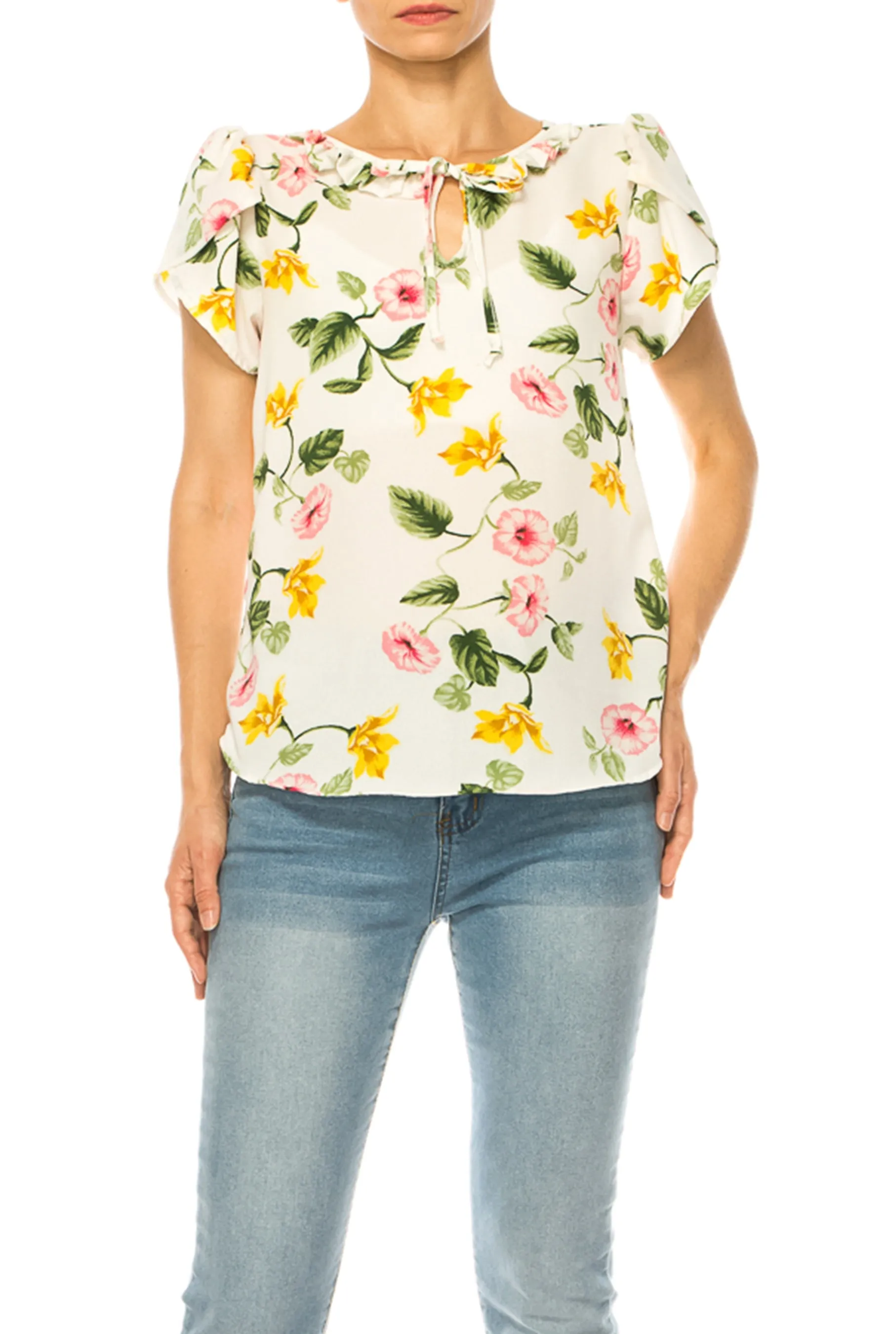 Solid Overlapping Short Sleeve Top with Front Keyhole B82901 $9.50Each