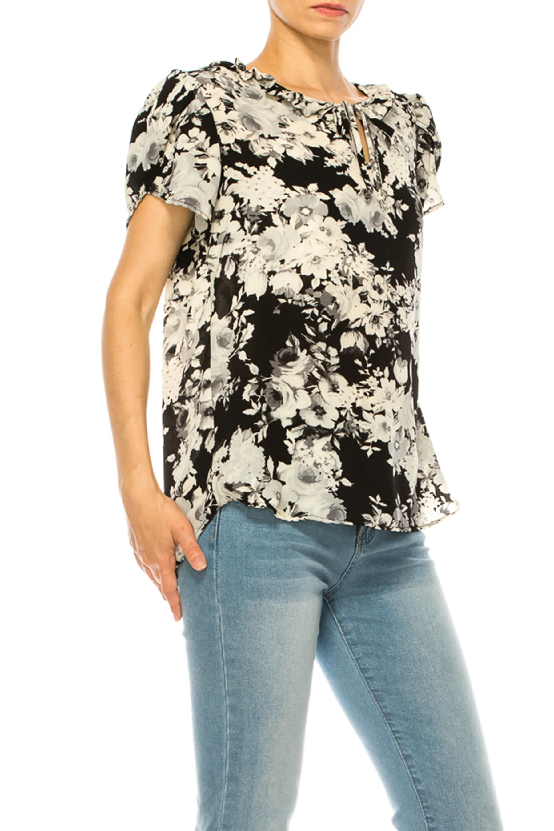 Solid Overlapping Short Sleeve Top with Front Keyhole B82901 $9.50Each