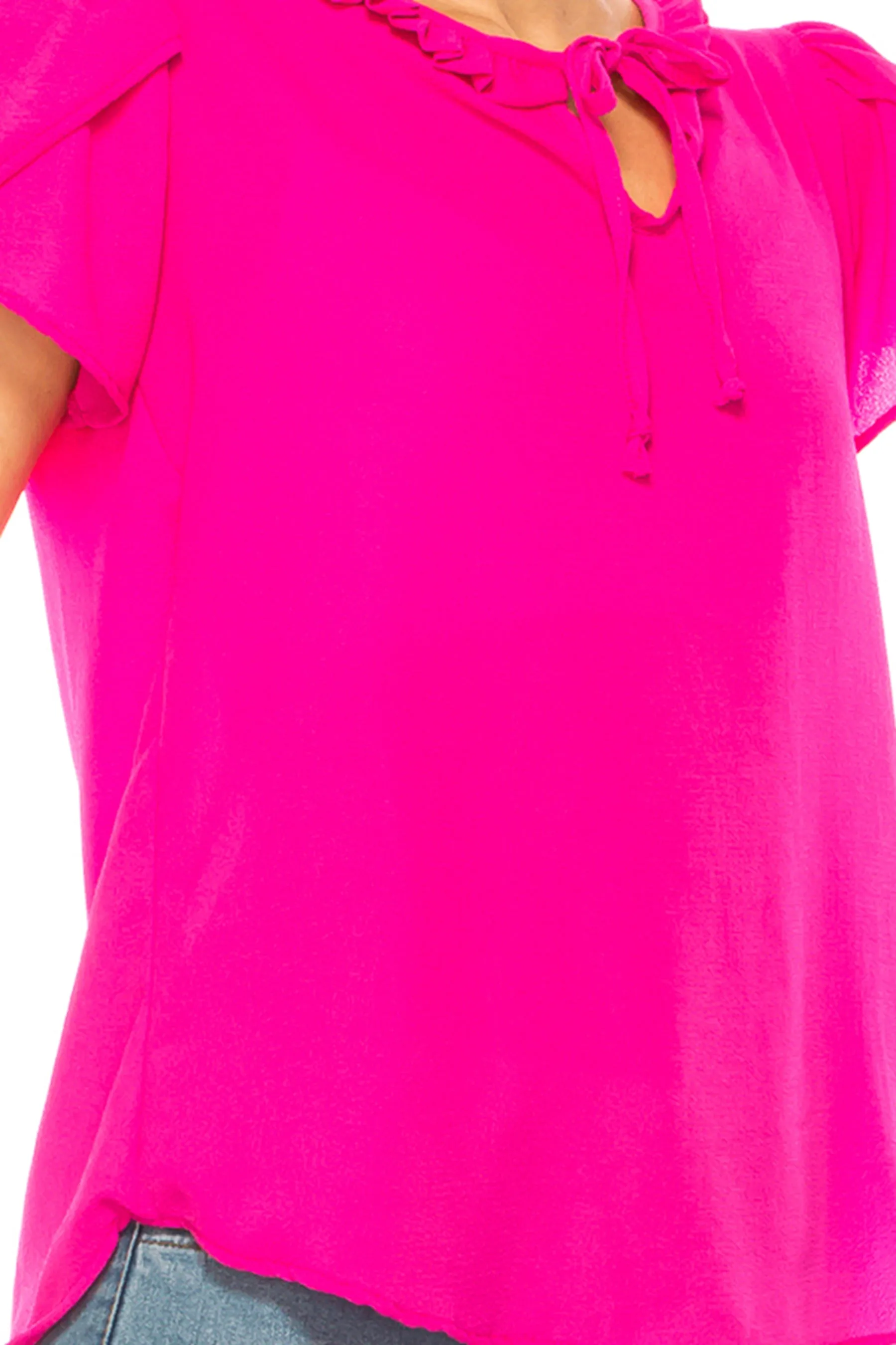 Solid Overlapping Short Sleeve Top with Front Keyhole B82901 $9.50Each