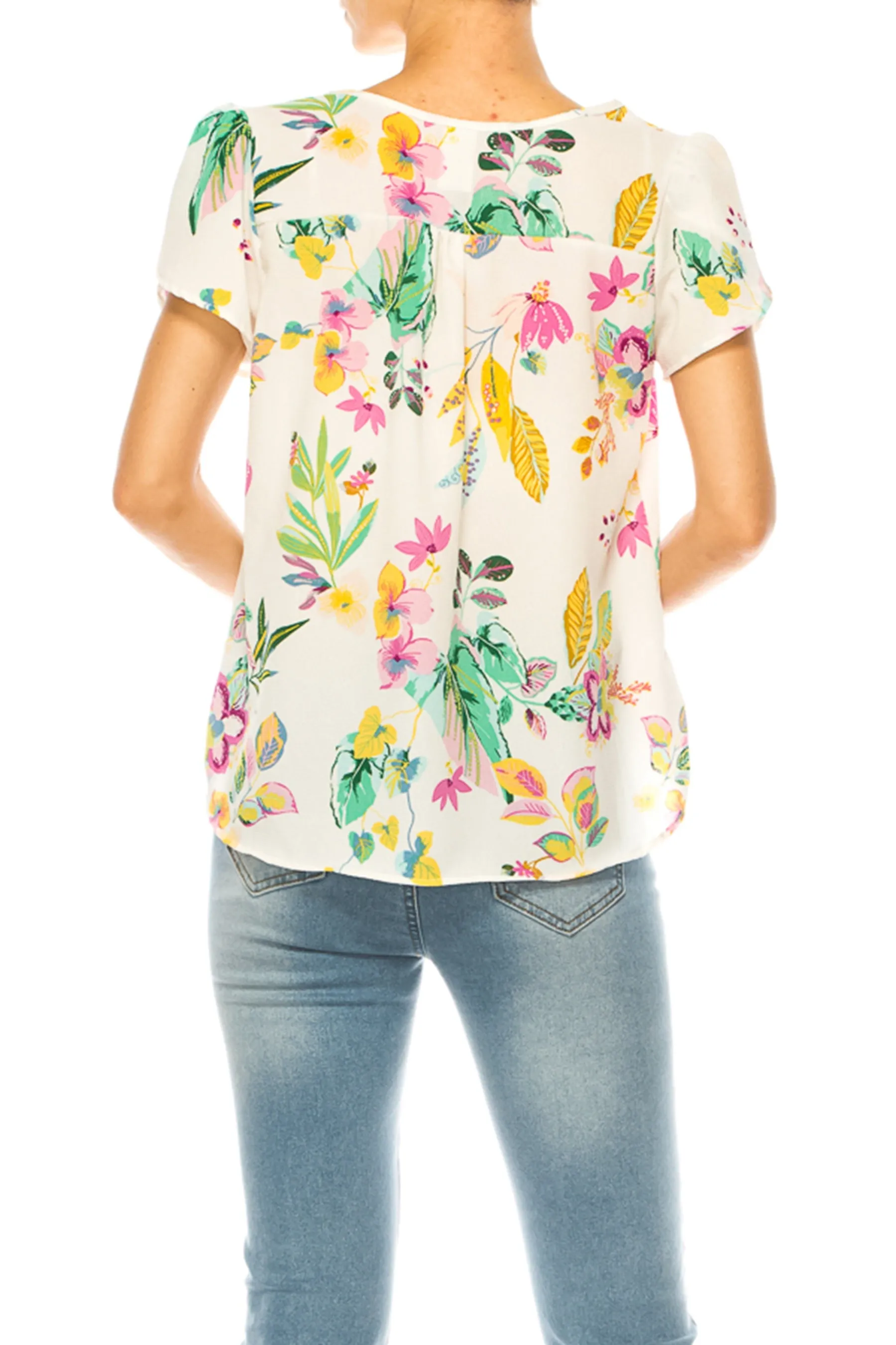 Solid Overlapping Short Sleeve Top with Front Keyhole B82901 $9.50Each