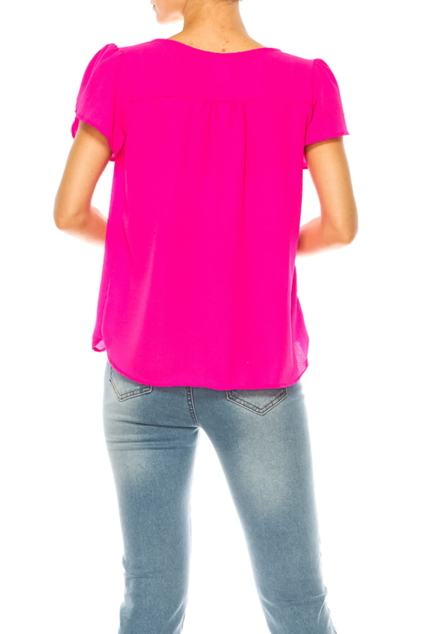 Solid Overlapping Short Sleeve Top with Front Keyhole B82901 $9.50Each