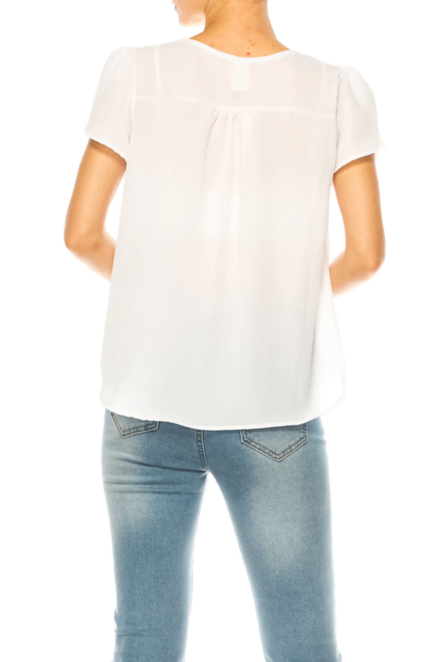 Solid Overlapping Short Sleeve Top with Front Keyhole B82901 $9.50Each