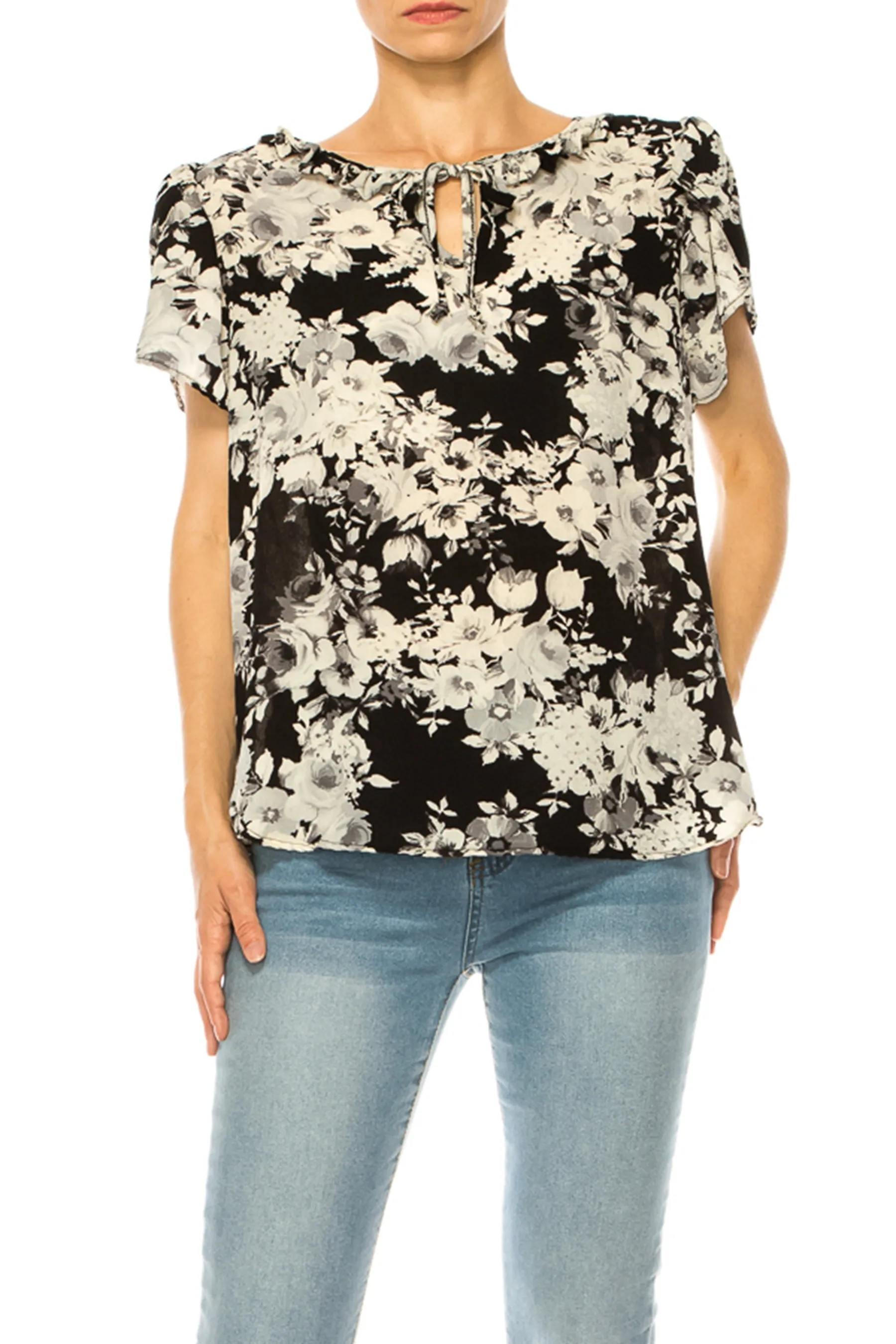 Solid Overlapping Short Sleeve Top with Front Keyhole B82901 $9.50Each