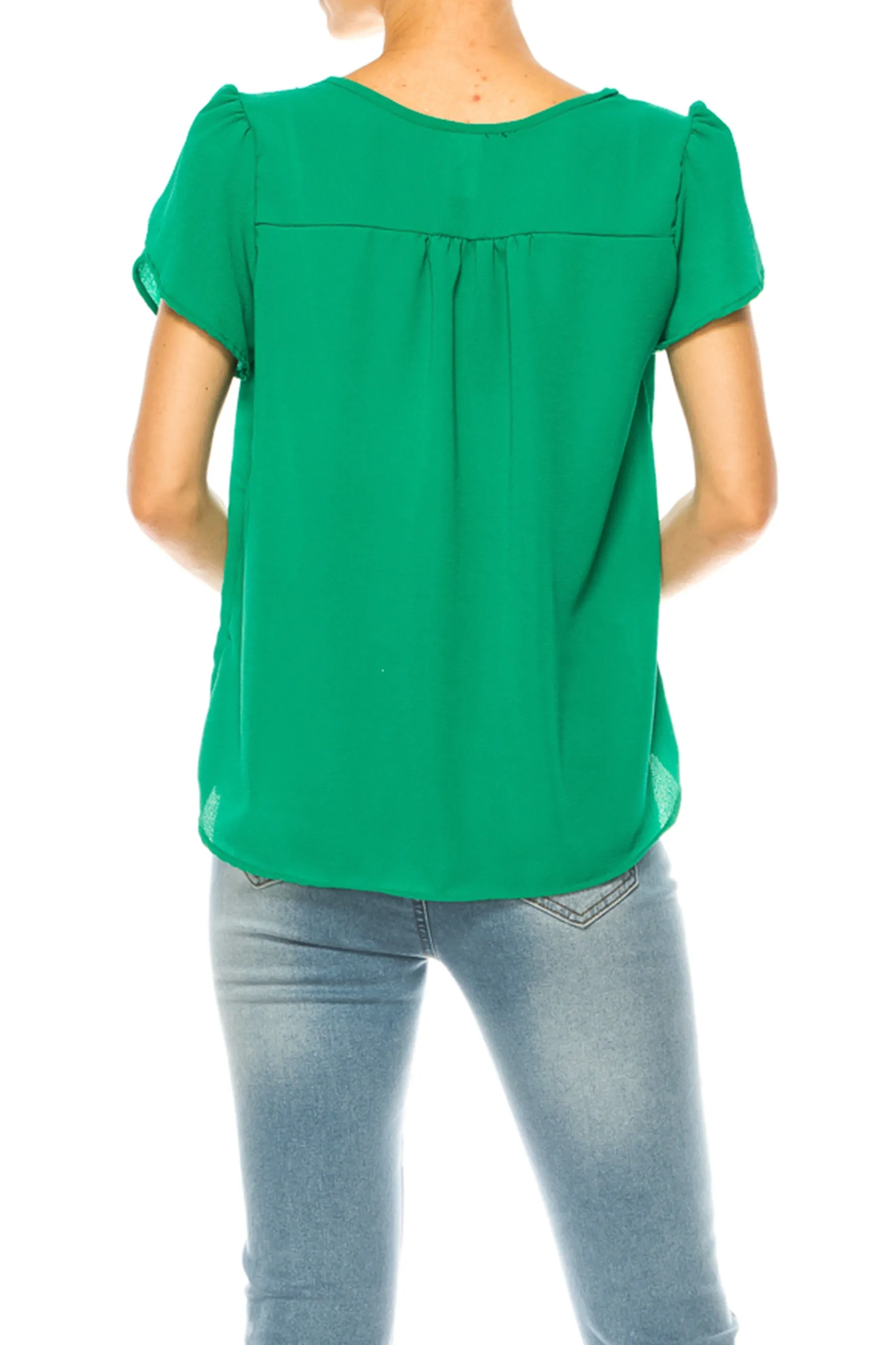 Solid Overlapping Short Sleeve Top with Front Keyhole B82901 $9.50Each