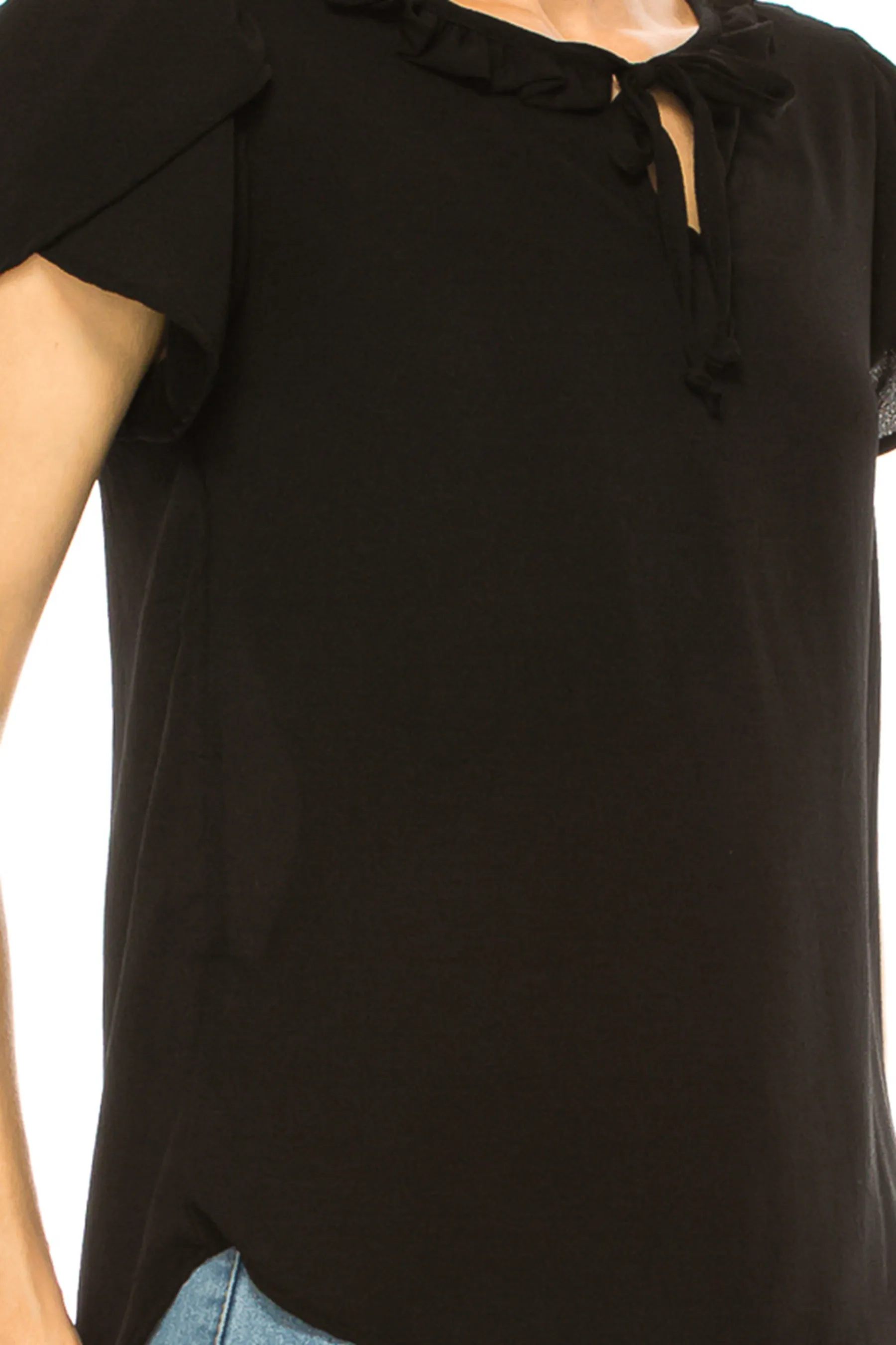 Solid Overlapping Short Sleeve Top with Front Keyhole B82901 $9.50Each
