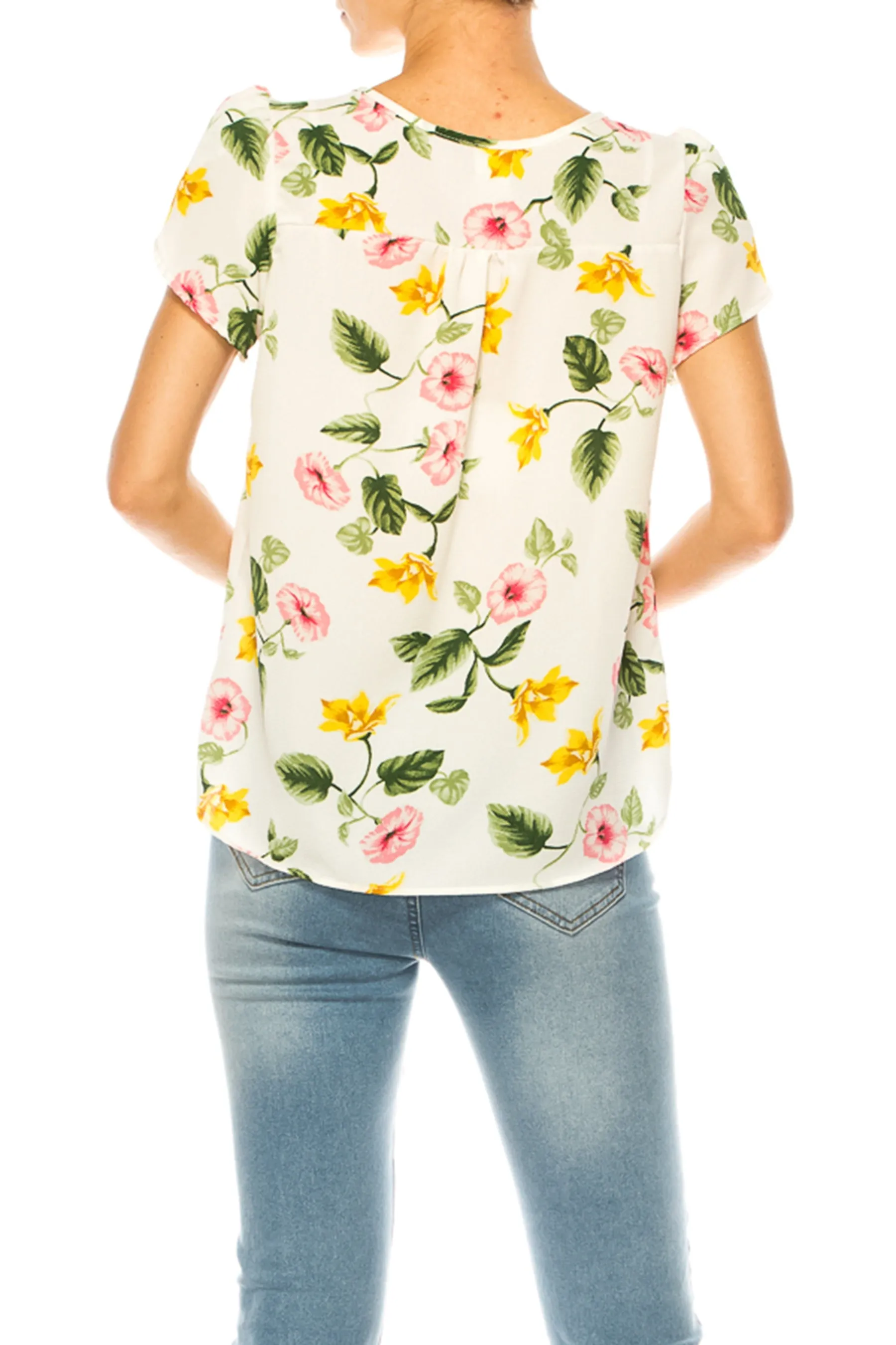 Solid Overlapping Short Sleeve Top with Front Keyhole B82901 $9.50Each