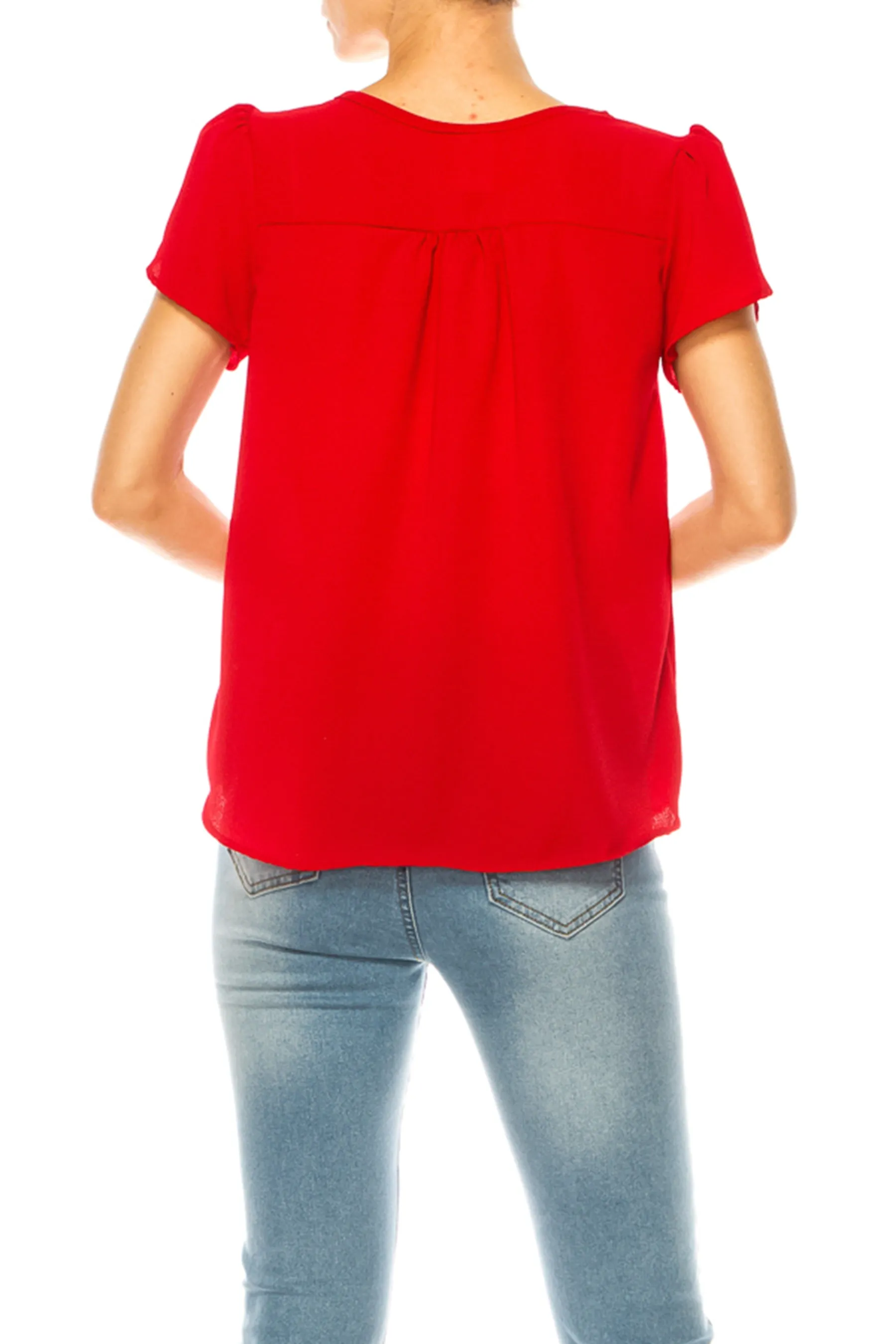 Solid Overlapping Short Sleeve Top with Front Keyhole B82901 $9.50Each