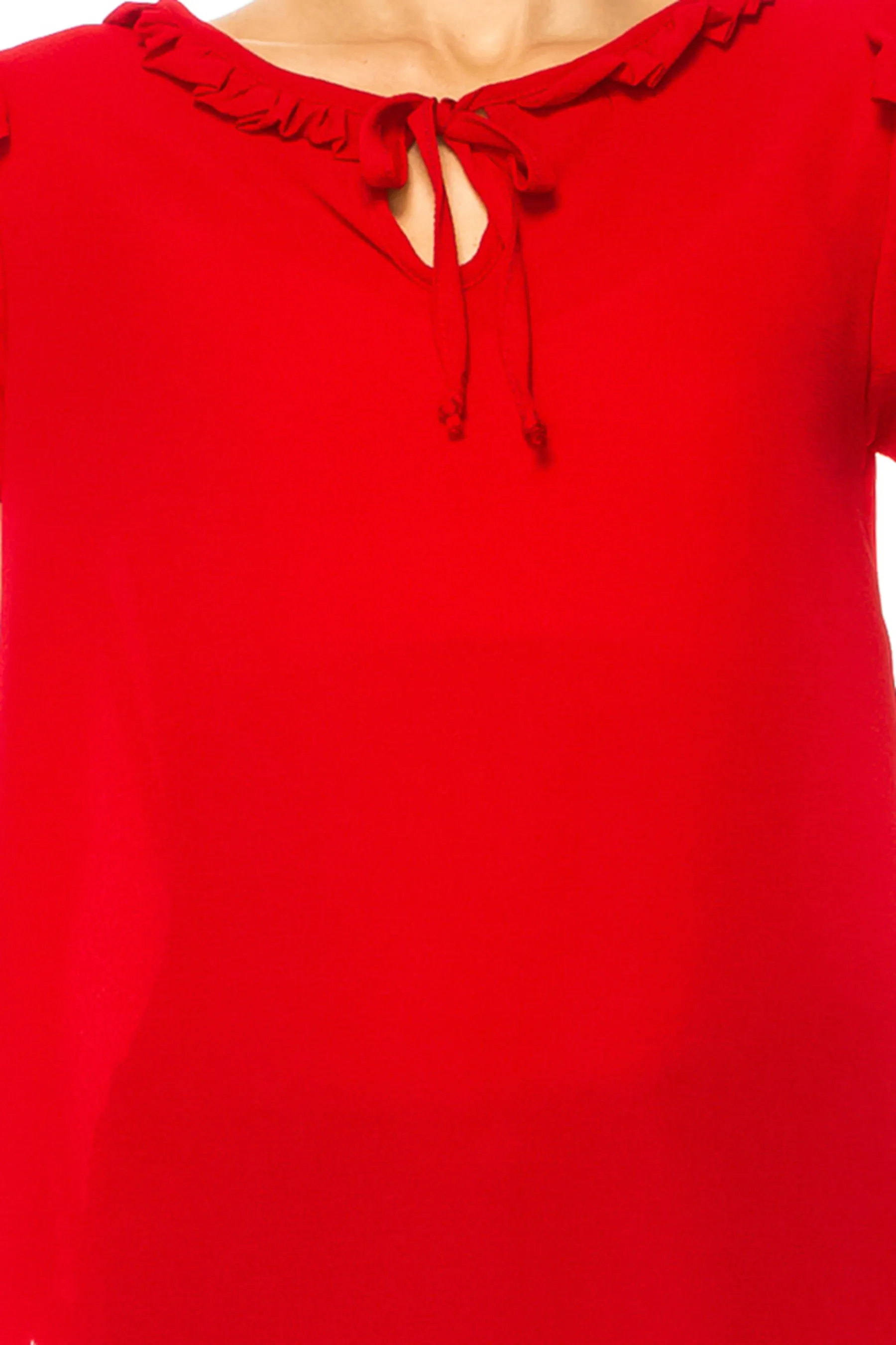 Solid Overlapping Short Sleeve Top with Front Keyhole B82901 $9.50Each