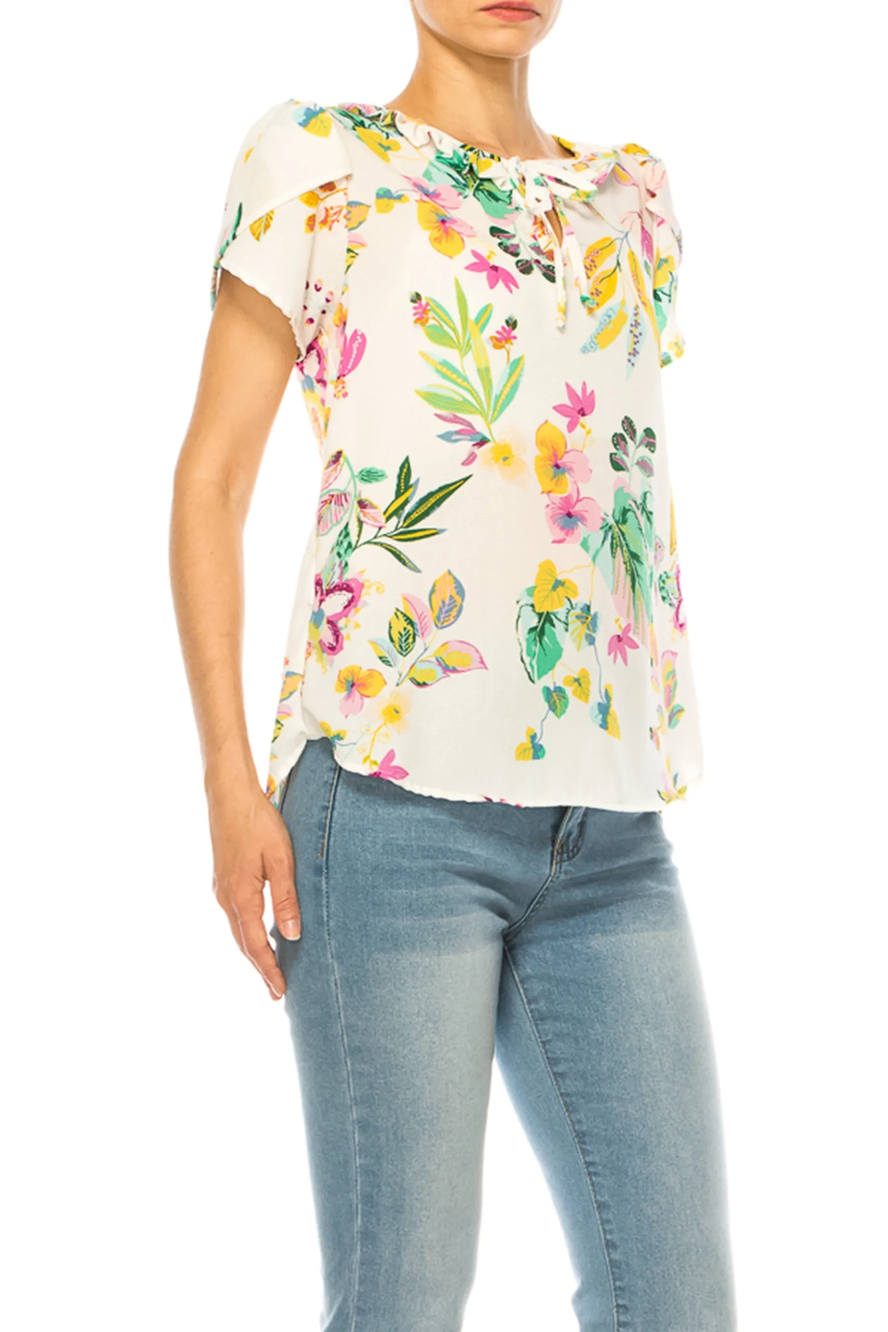 Solid Overlapping Short Sleeve Top with Front Keyhole B82901 $9.50Each