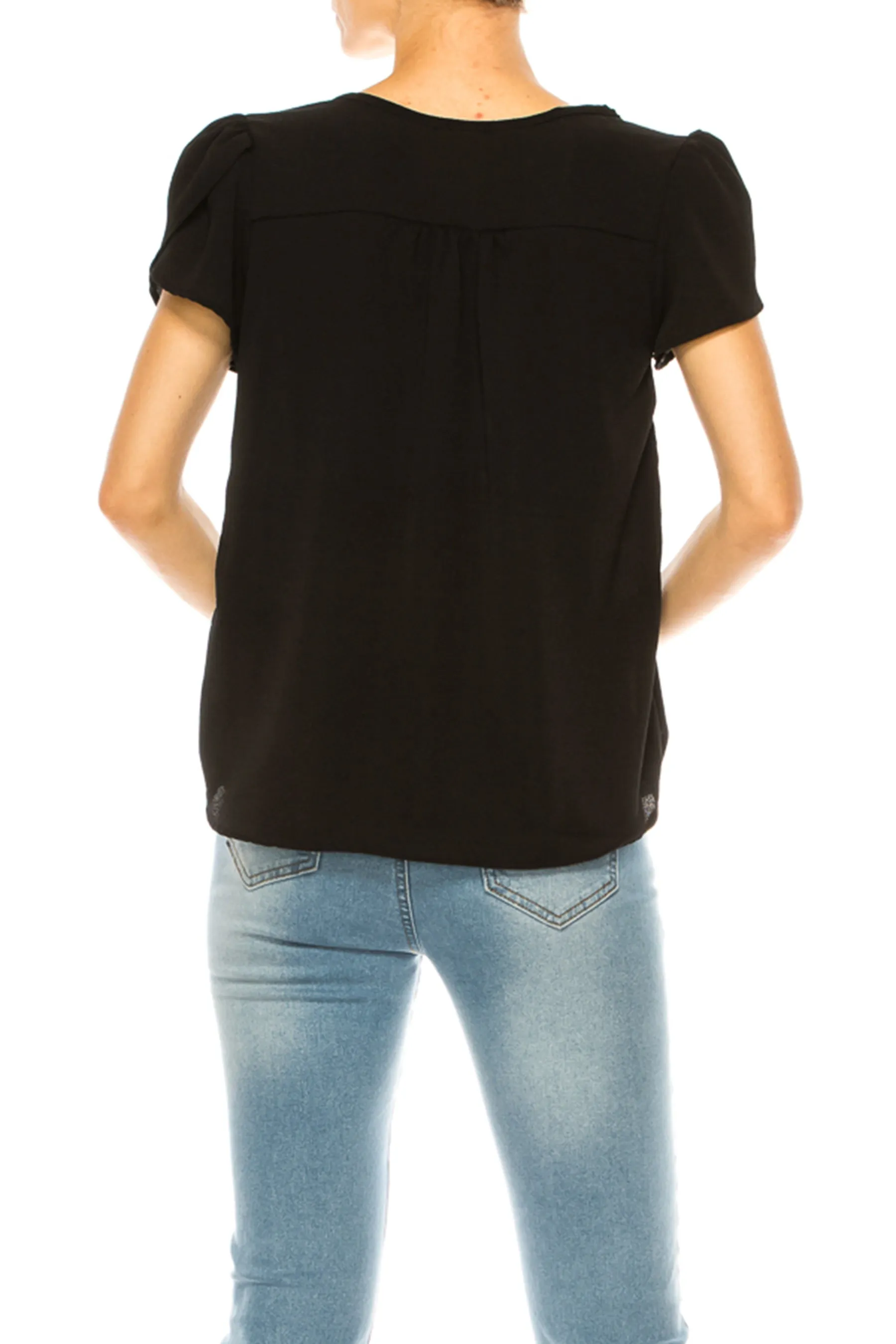 Solid Overlapping Short Sleeve Top with Front Keyhole B82901 $9.50Each