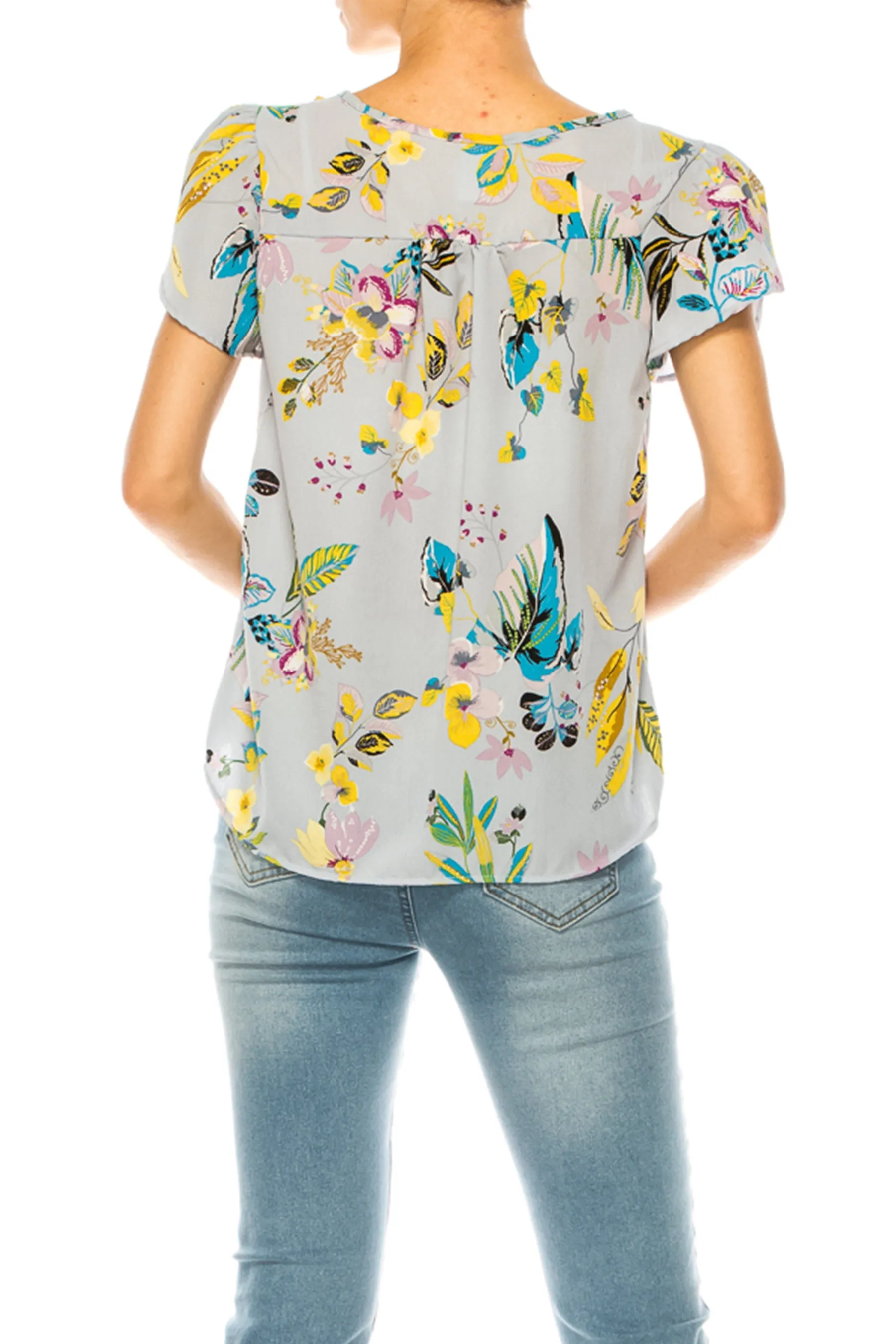 Solid Overlapping Short Sleeve Top with Front Keyhole B82901 $9.50Each