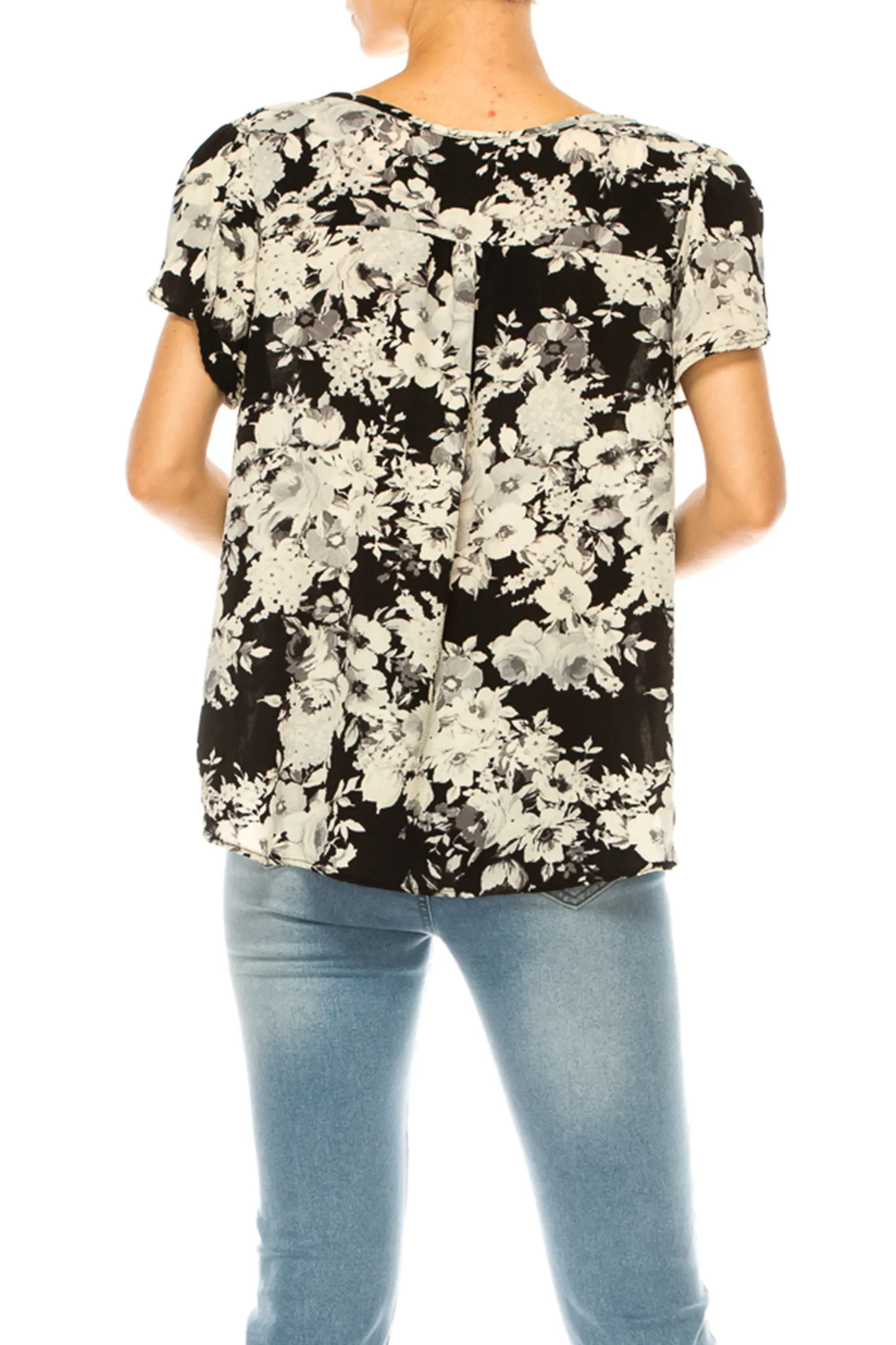 Solid Overlapping Short Sleeve Top with Front Keyhole B82901 $9.50Each