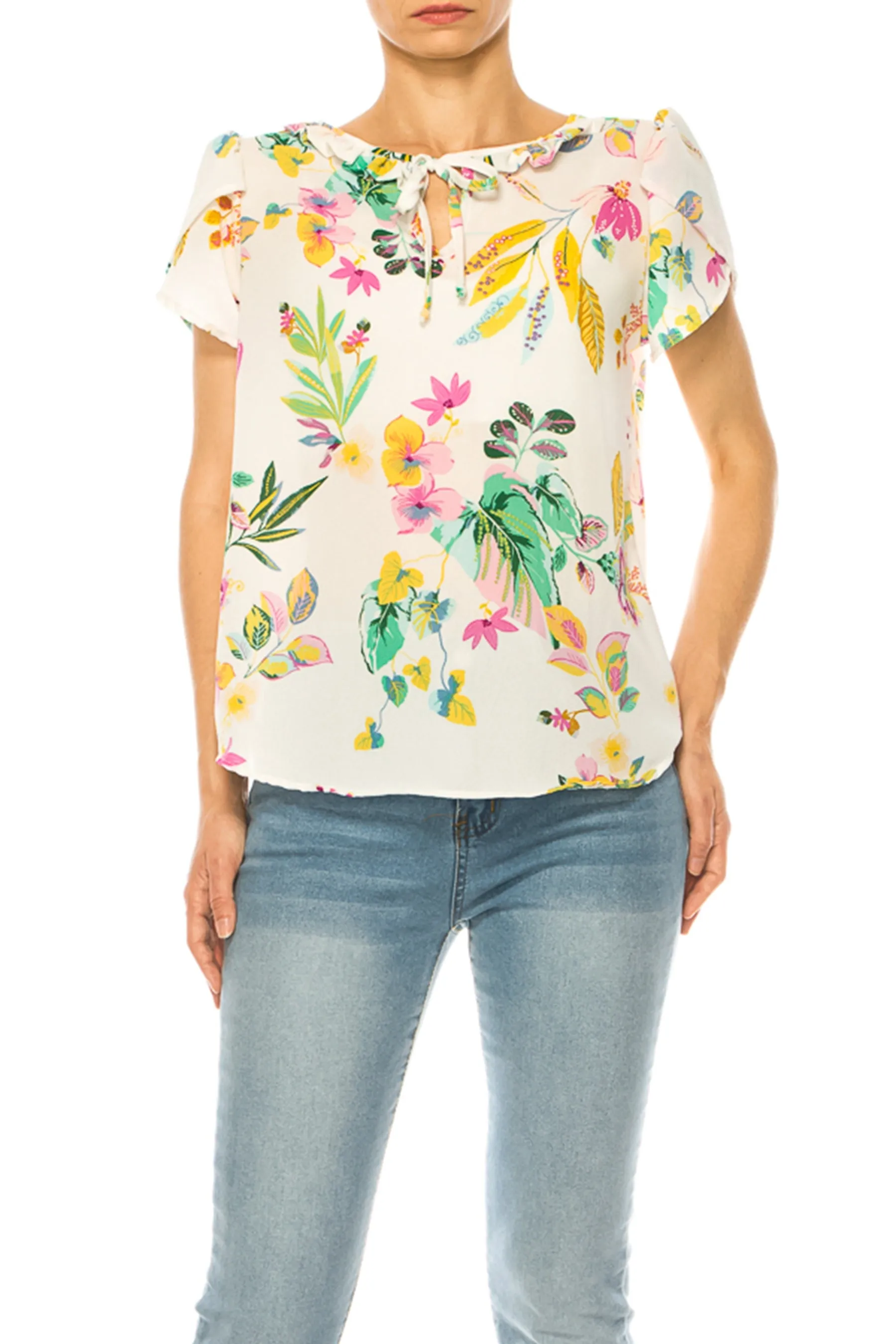 Solid Overlapping Short Sleeve Top with Front Keyhole B82901 $9.50Each