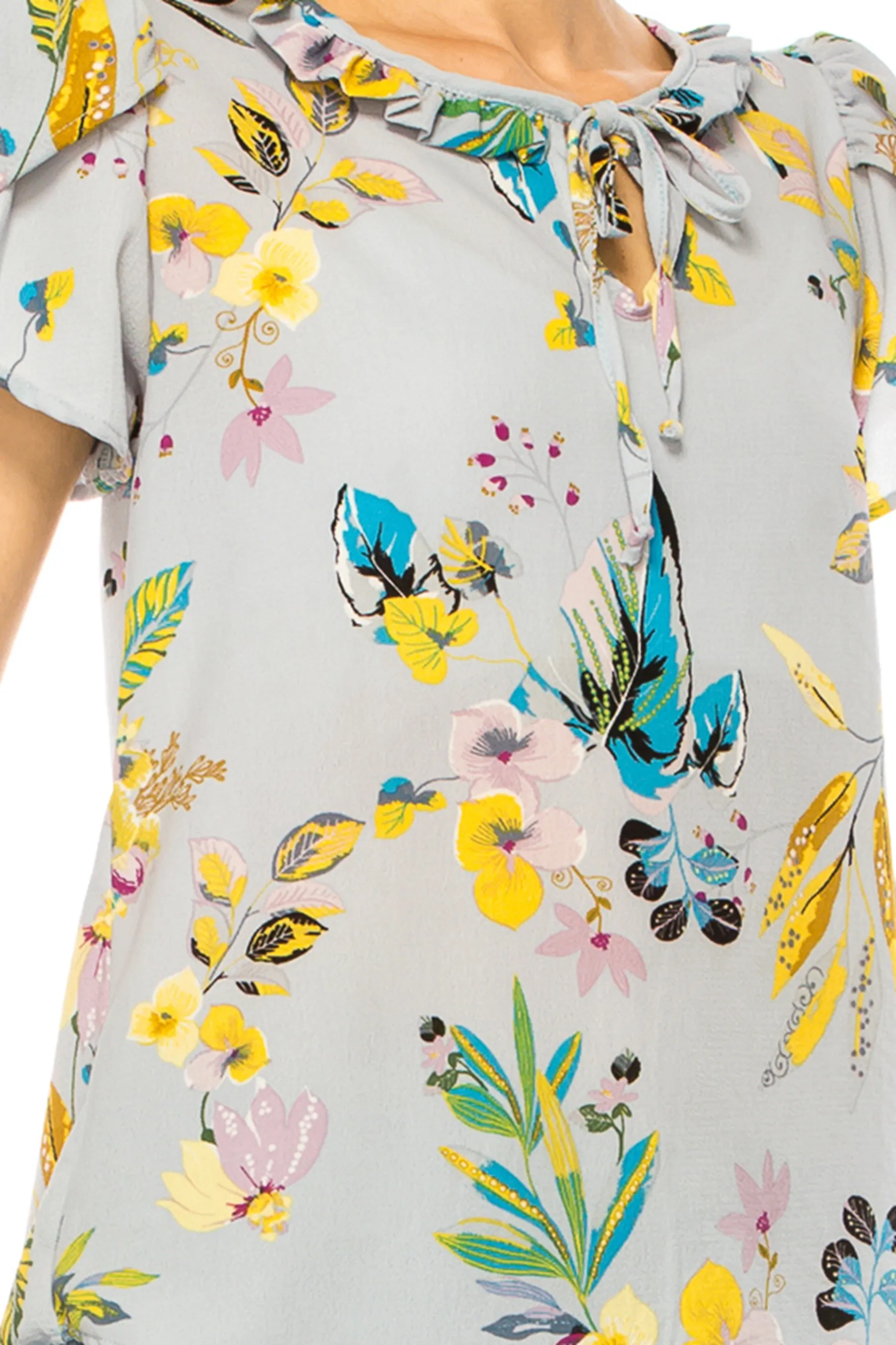 Solid Overlapping Short Sleeve Top with Front Keyhole B82901 $9.50Each