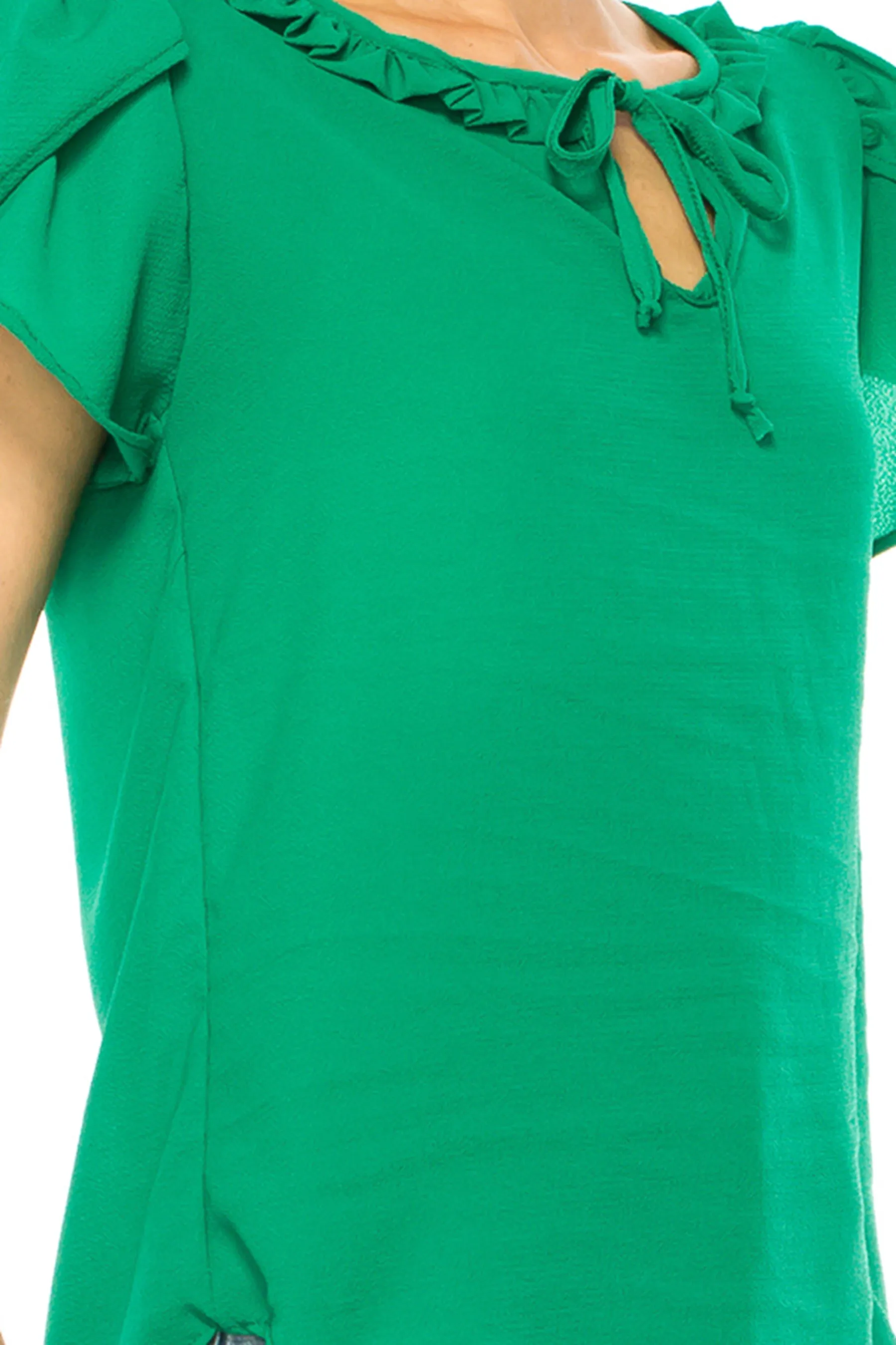 Solid Overlapping Short Sleeve Top with Front Keyhole B82901 $9.50Each