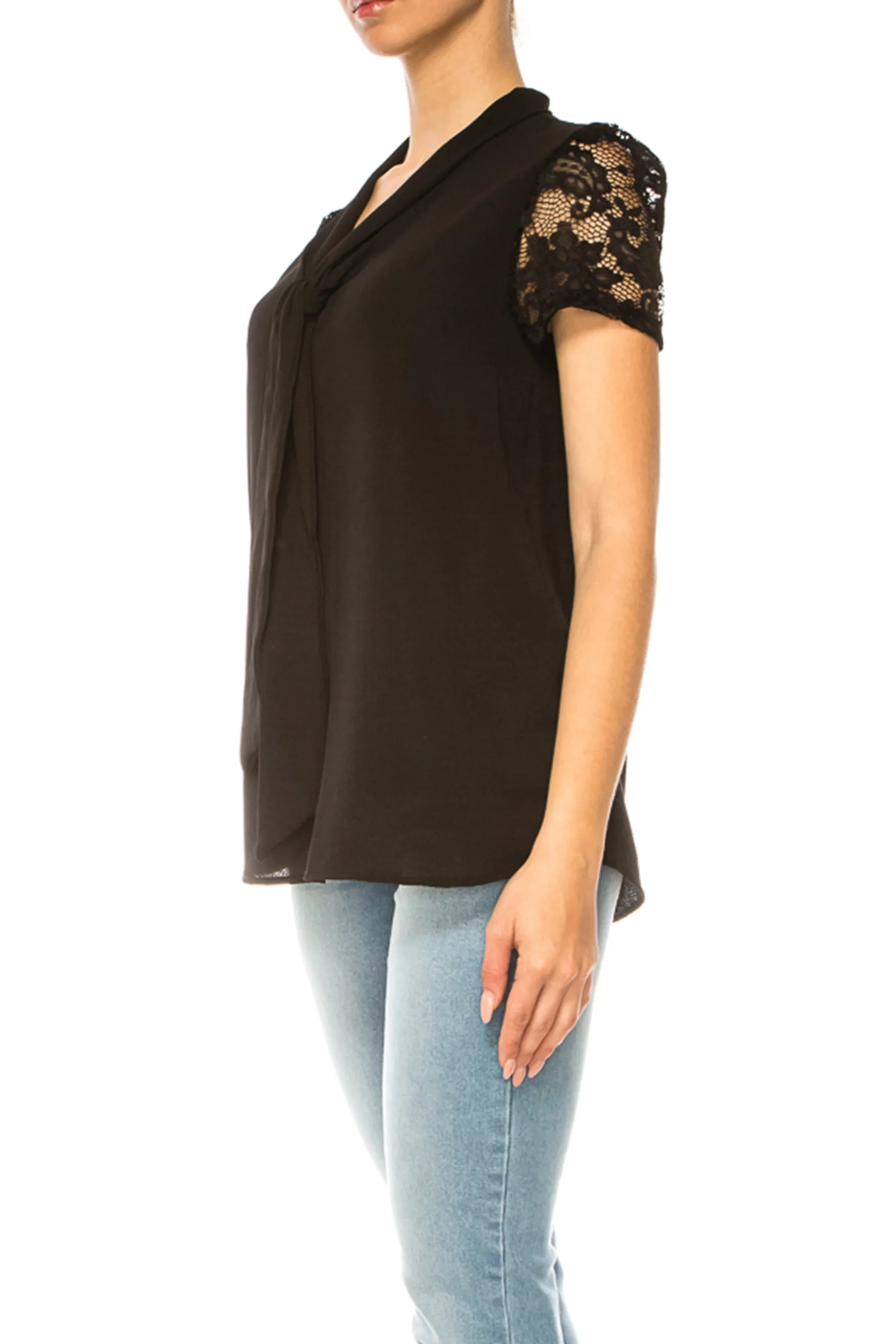 Solid Top with Front Tie Collar and Lace Sleeves B871 $10Each