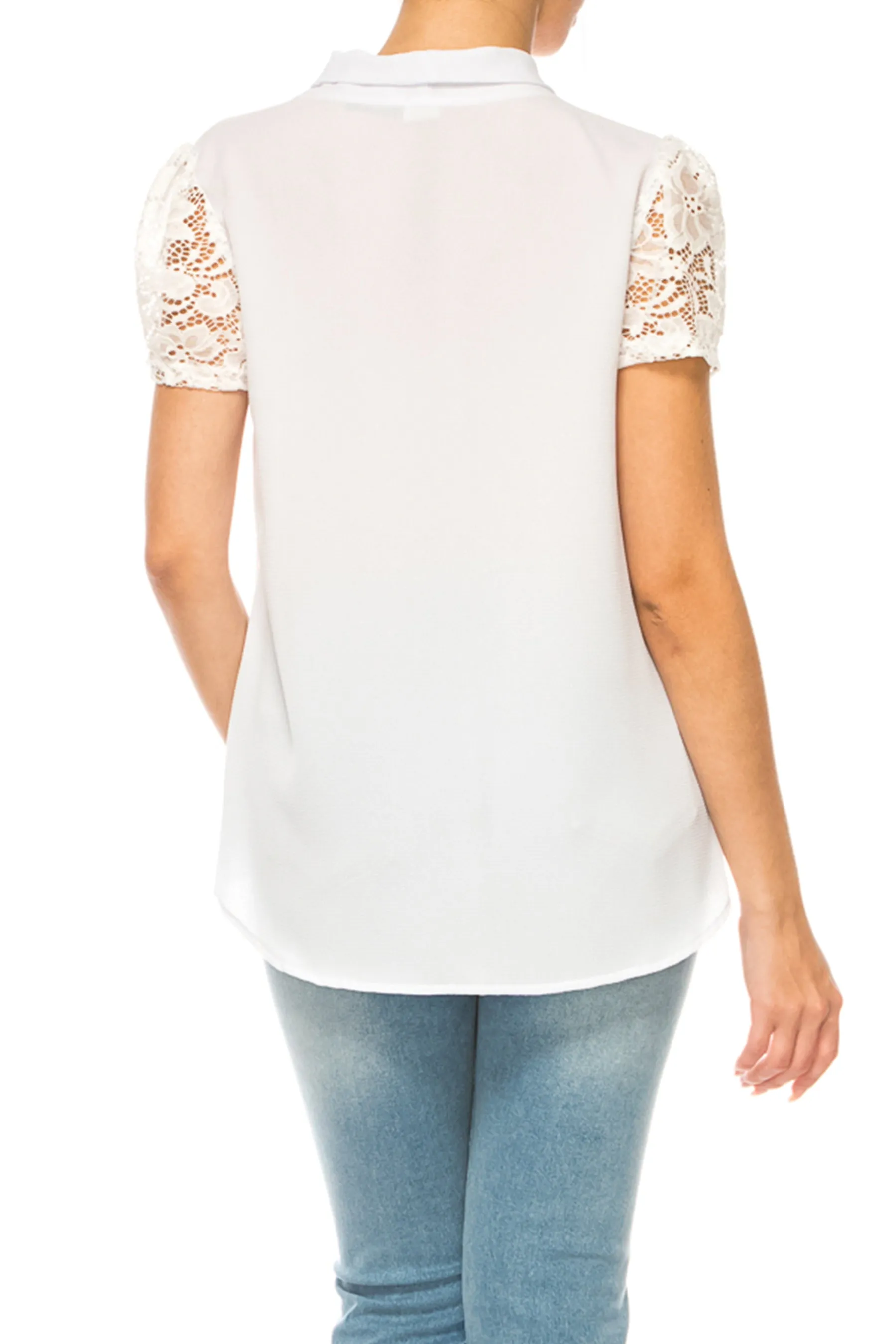 Solid Top with Front Tie Collar and Lace Sleeves B871 $10Each