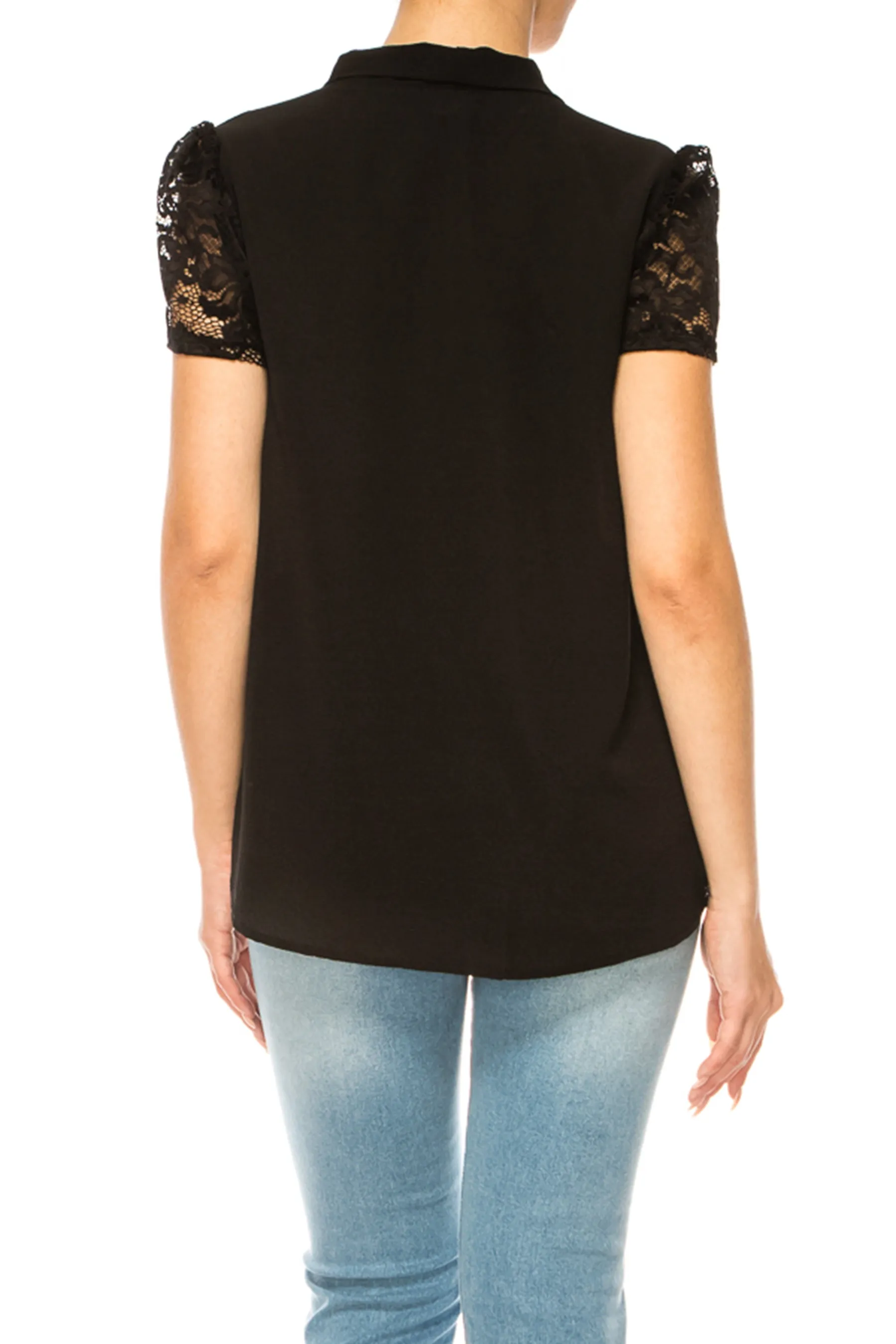 Solid Top with Front Tie Collar and Lace Sleeves B871 $10Each